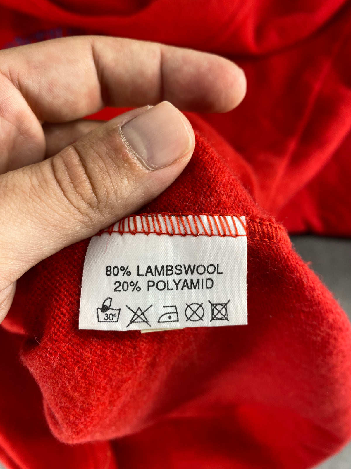 Maglione collo alto lambswool rosso ricamo floreale vintage – Donna Taglia XL