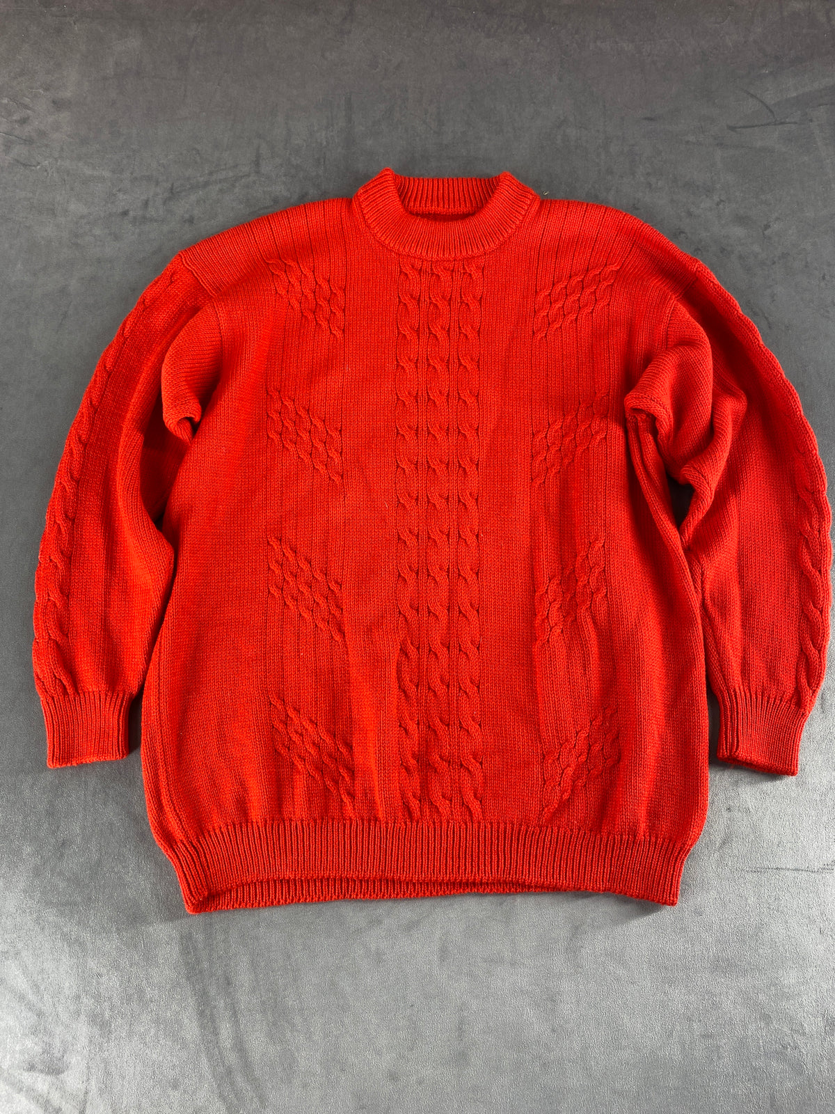 Maglione collo alto rosso trecce vintage – Donna Taglia XL