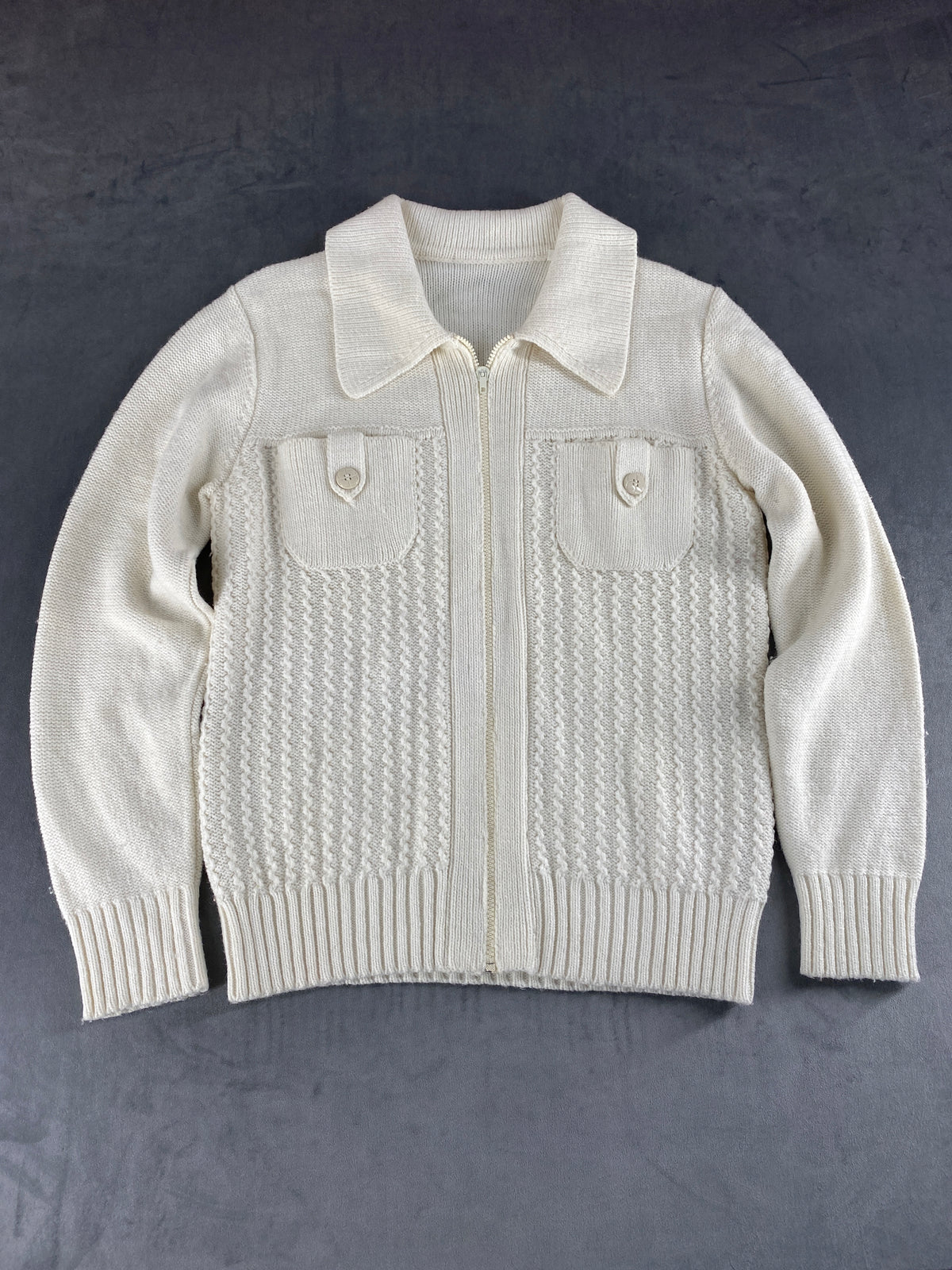 Cardigan full-zip lana panna colletto vintage – Donna Taglia XL