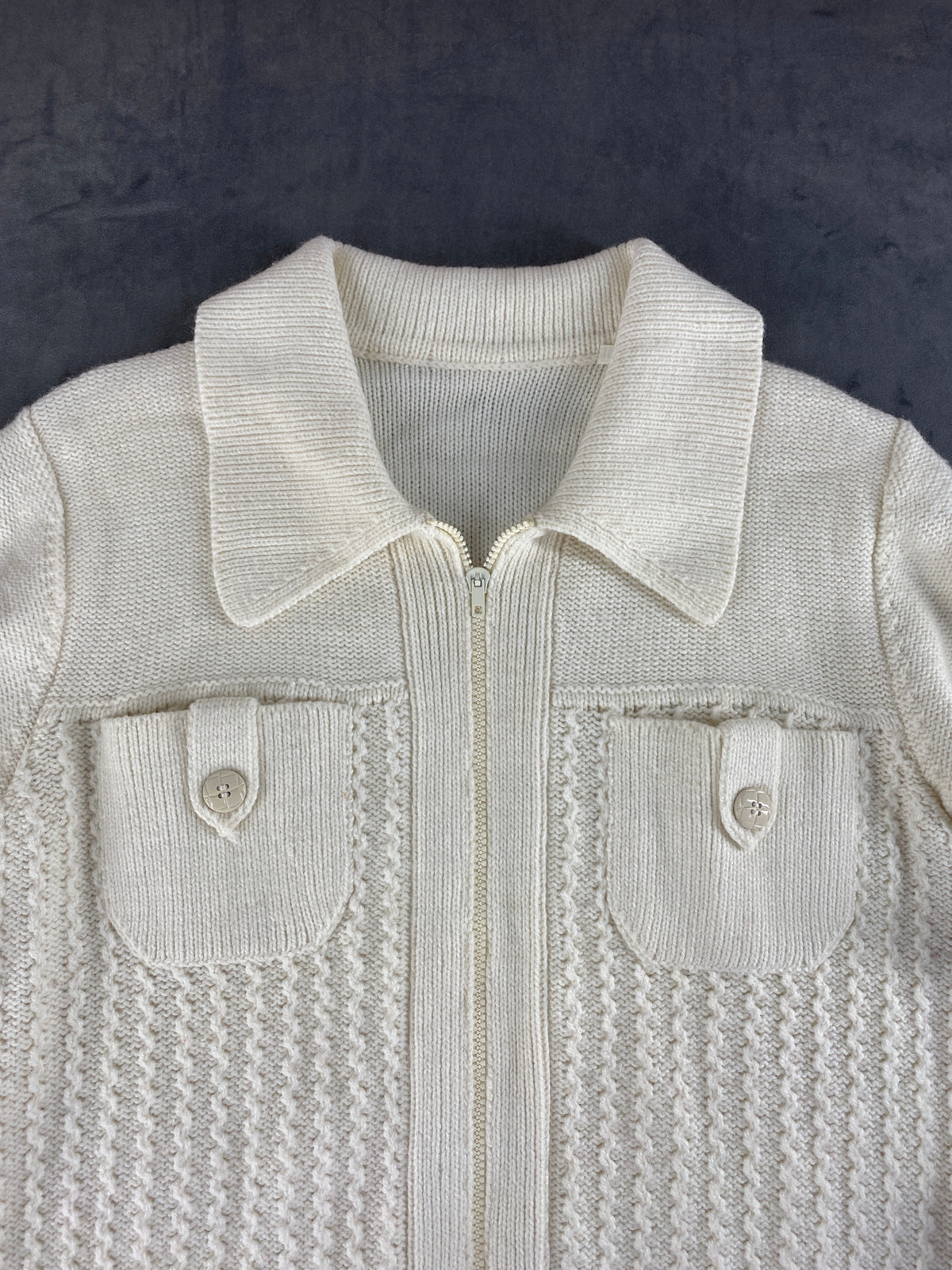 Cardigan full-zip lana panna colletto vintage – Donna Taglia XL