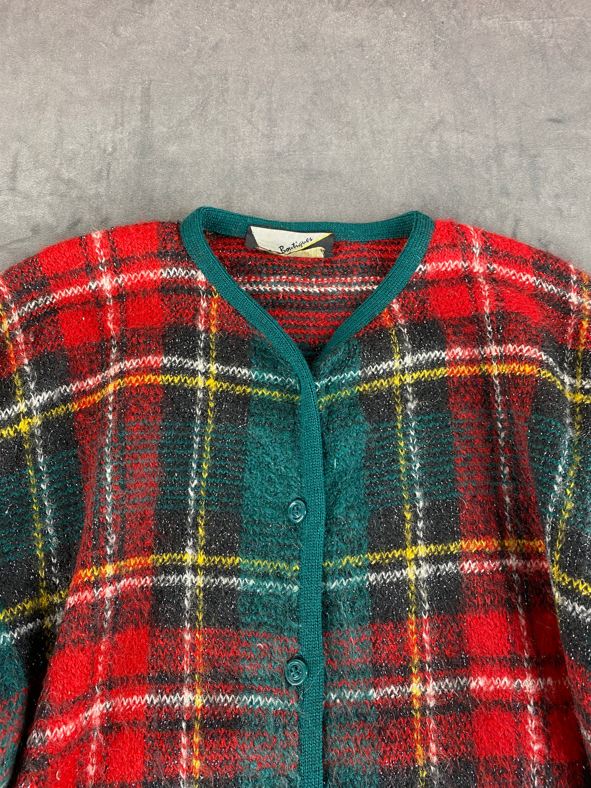 Giacca in maglia tartan rosso verde Les Bourdonnettes vintage – Donna Taglia XL
