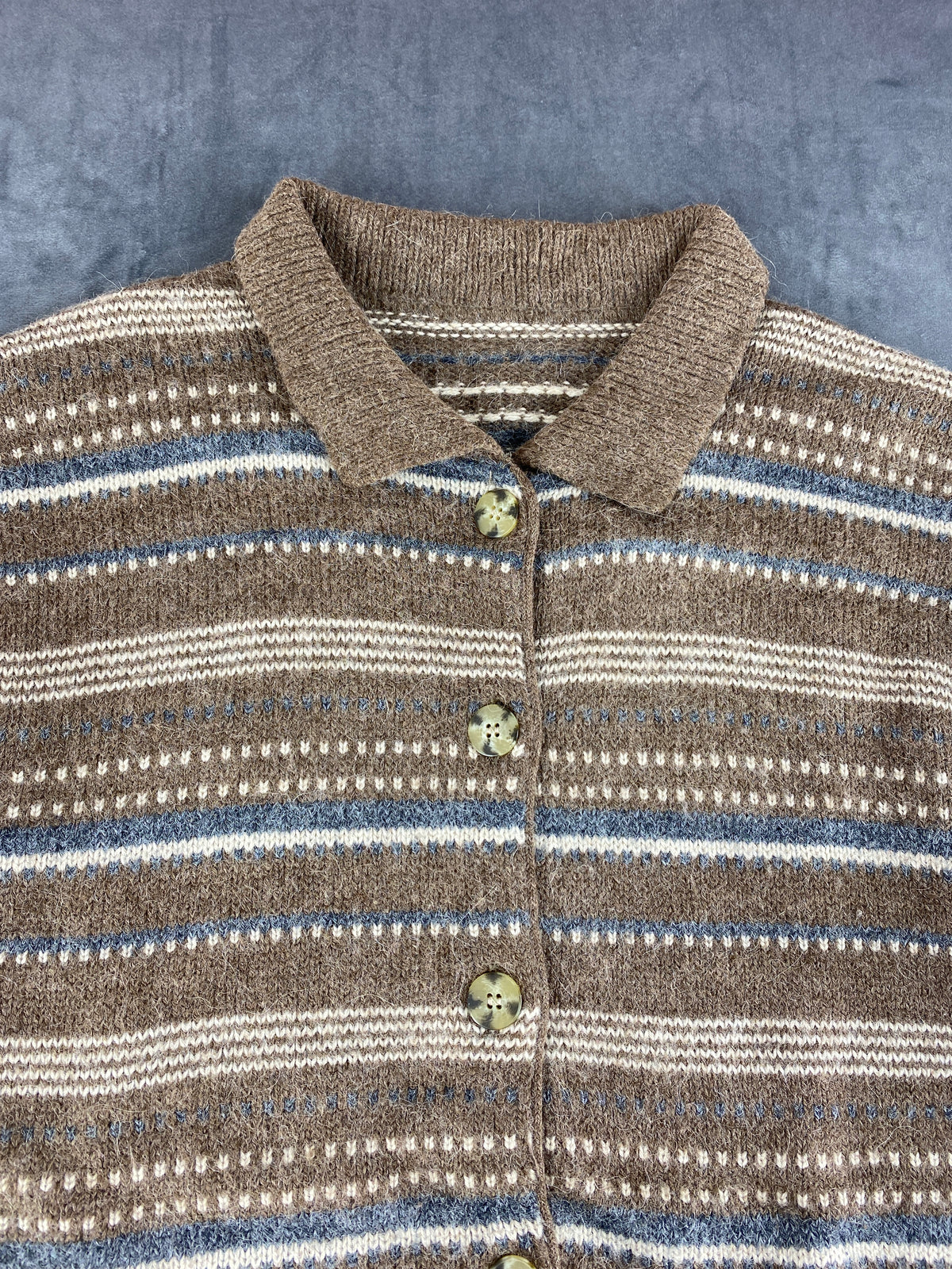 Cardigan colletto lana alpaca marrone righe Lerre vintage – Donna Taglia XL