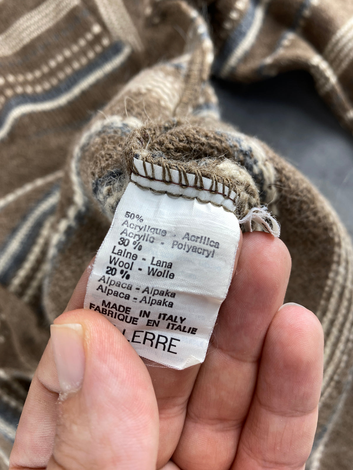 Cardigan colletto lana alpaca marrone righe Lerre vintage – Donna Taglia XL