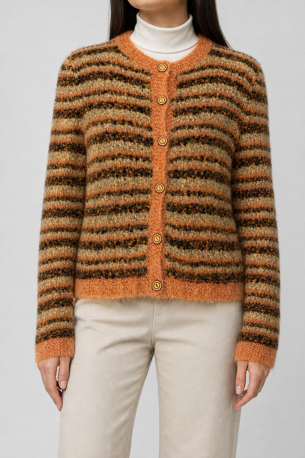 Cardigan effetto mohair arancione marrone Dinamo vintage – Donna Taglia XL