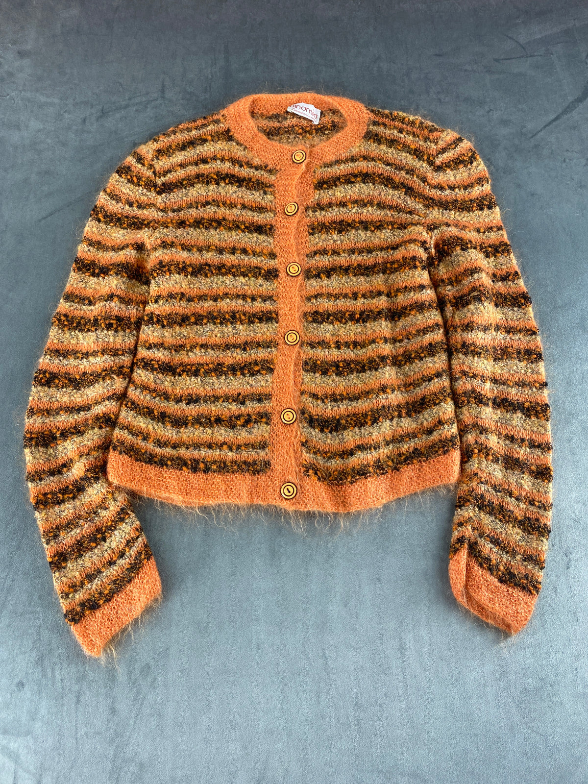 Cardigan effetto mohair arancione marrone Dinamo vintage – Donna Taglia XL