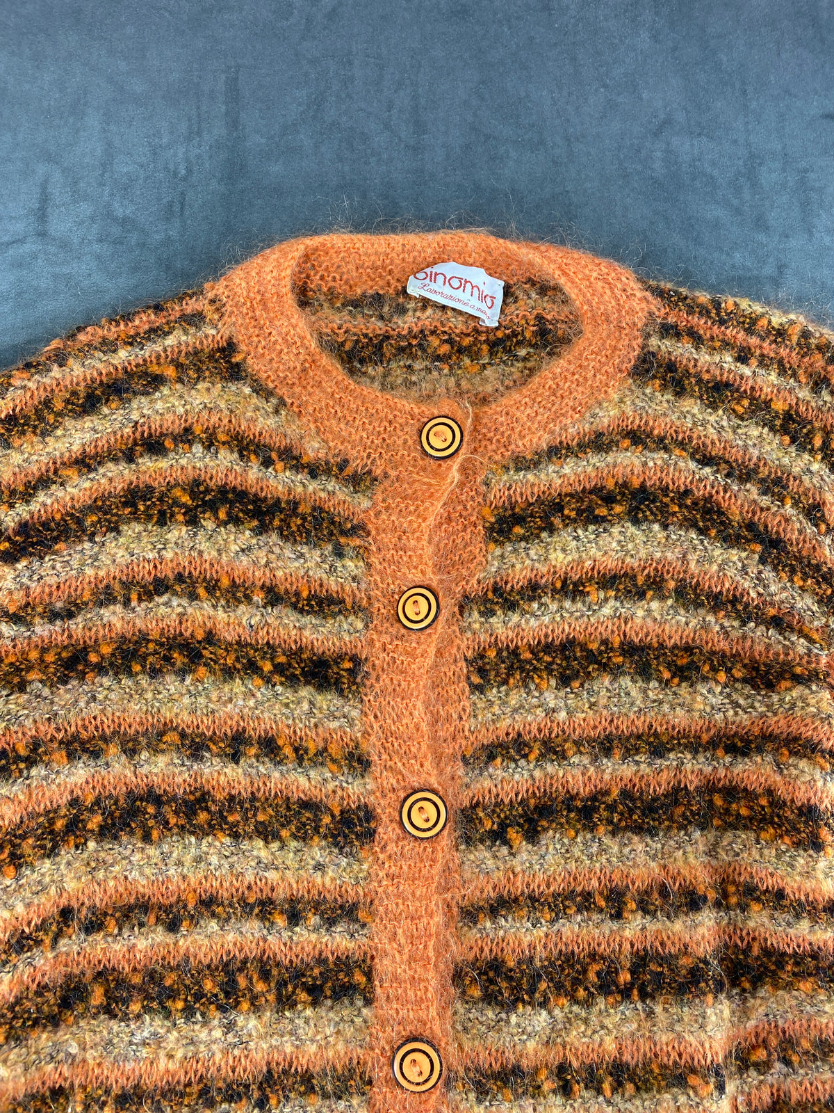 Cardigan effetto mohair arancione marrone Dinamo vintage – Donna Taglia XL
