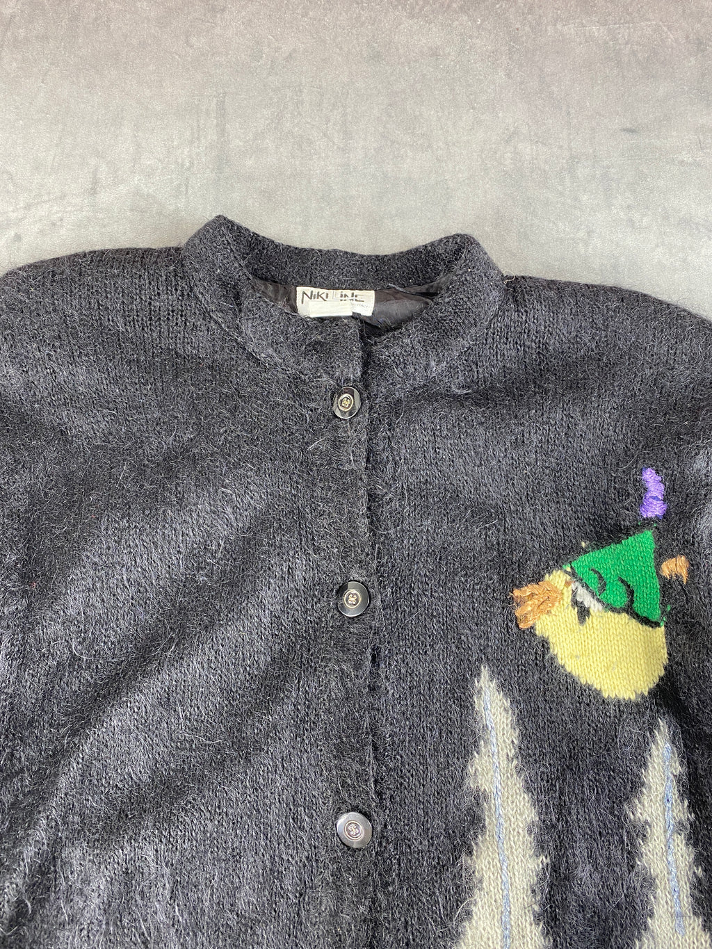 Cardigan mohair intarsio paesaggio Niki Line grigio vintage – Donna Taglia XL