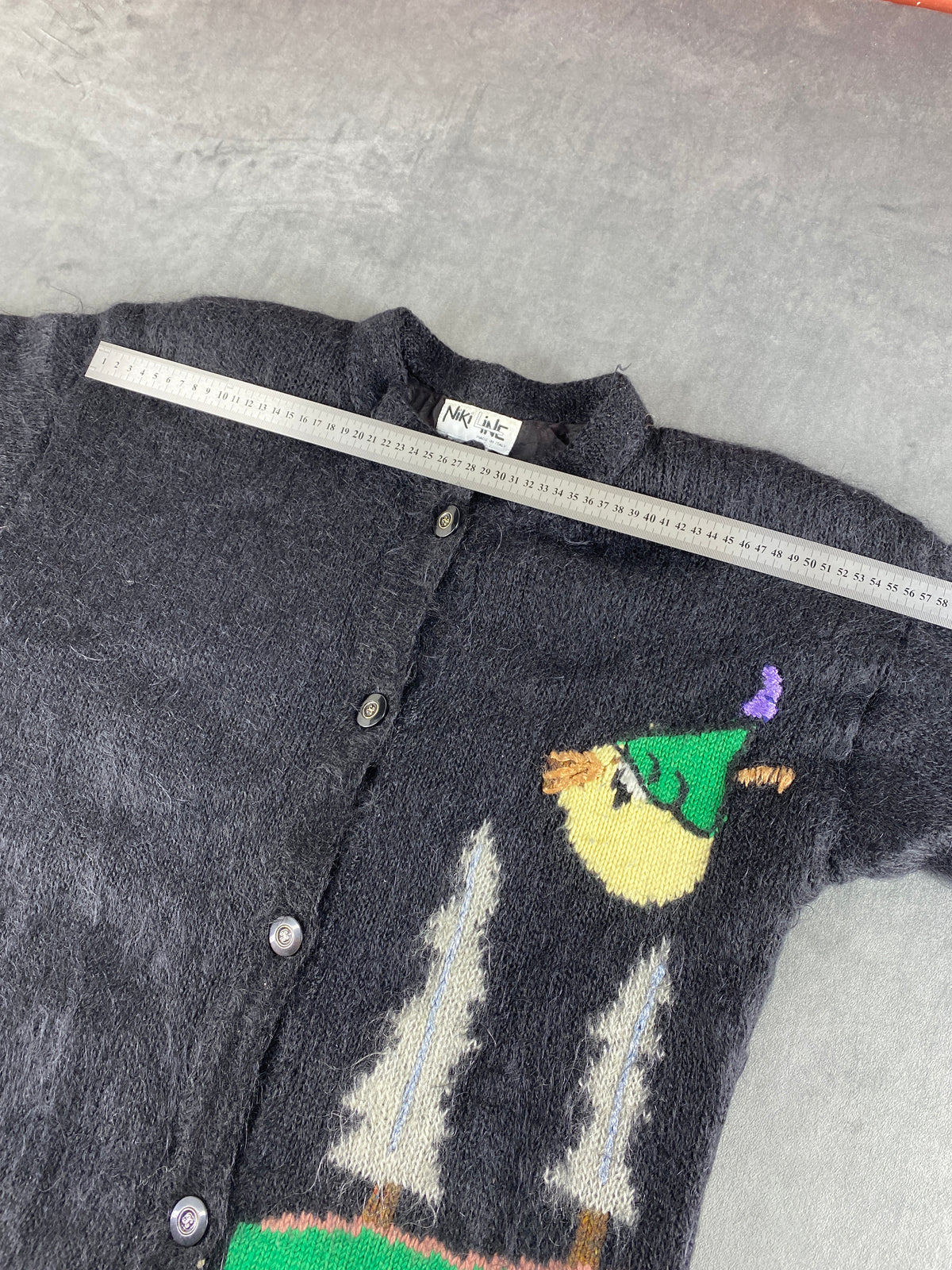 Cardigan mohair intarsio paesaggio Niki Line grigio vintage – Donna Taglia XL