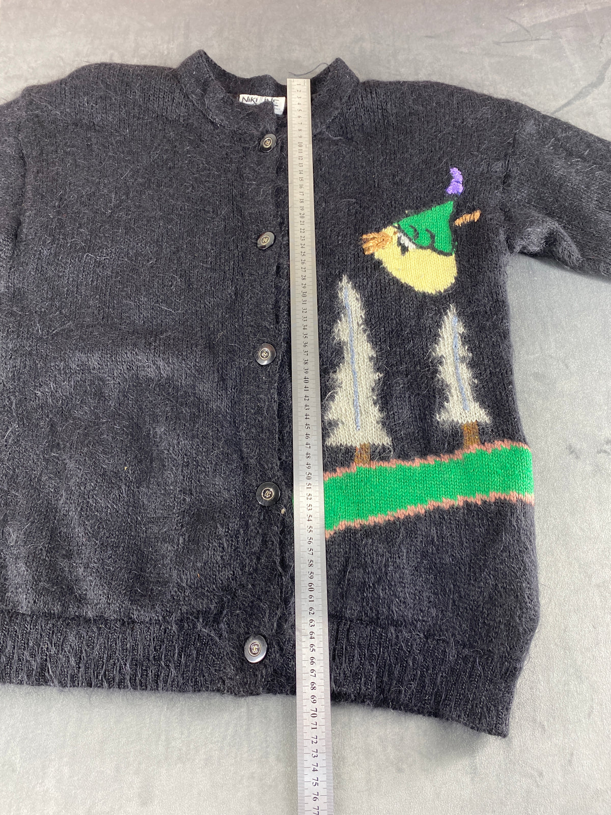 Cardigan mohair intarsio paesaggio Niki Line grigio vintage – Donna Taglia XL