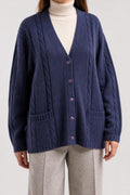 Cardigan scollo a V lana Rex blu navy trecce vintage – Donna Taglia XL