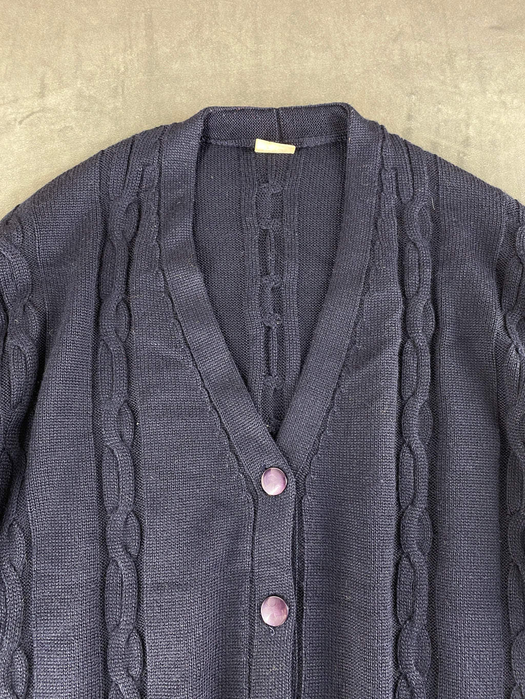 Cardigan scollo a V lana Rex blu navy trecce vintage – Donna Taglia XL