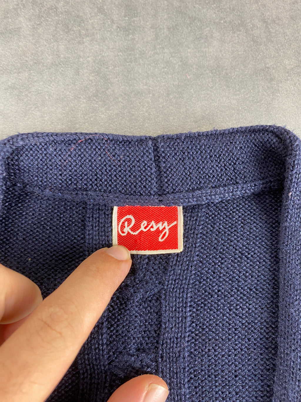 Cardigan scollo a V lana Rex blu navy trecce vintage – Donna Taglia XL
