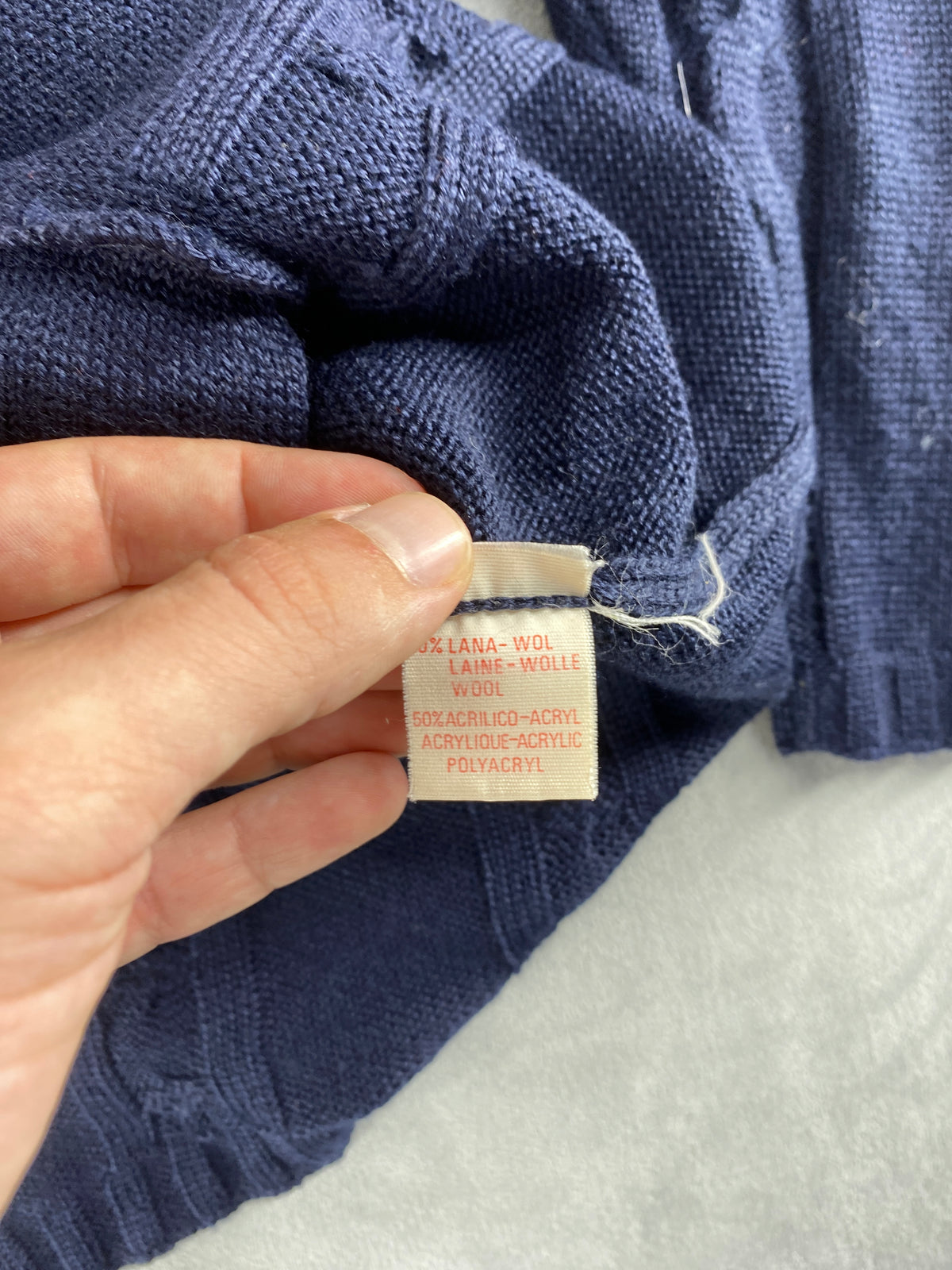 Cardigan scollo a V lana Rex blu navy trecce vintage – Donna Taglia XL