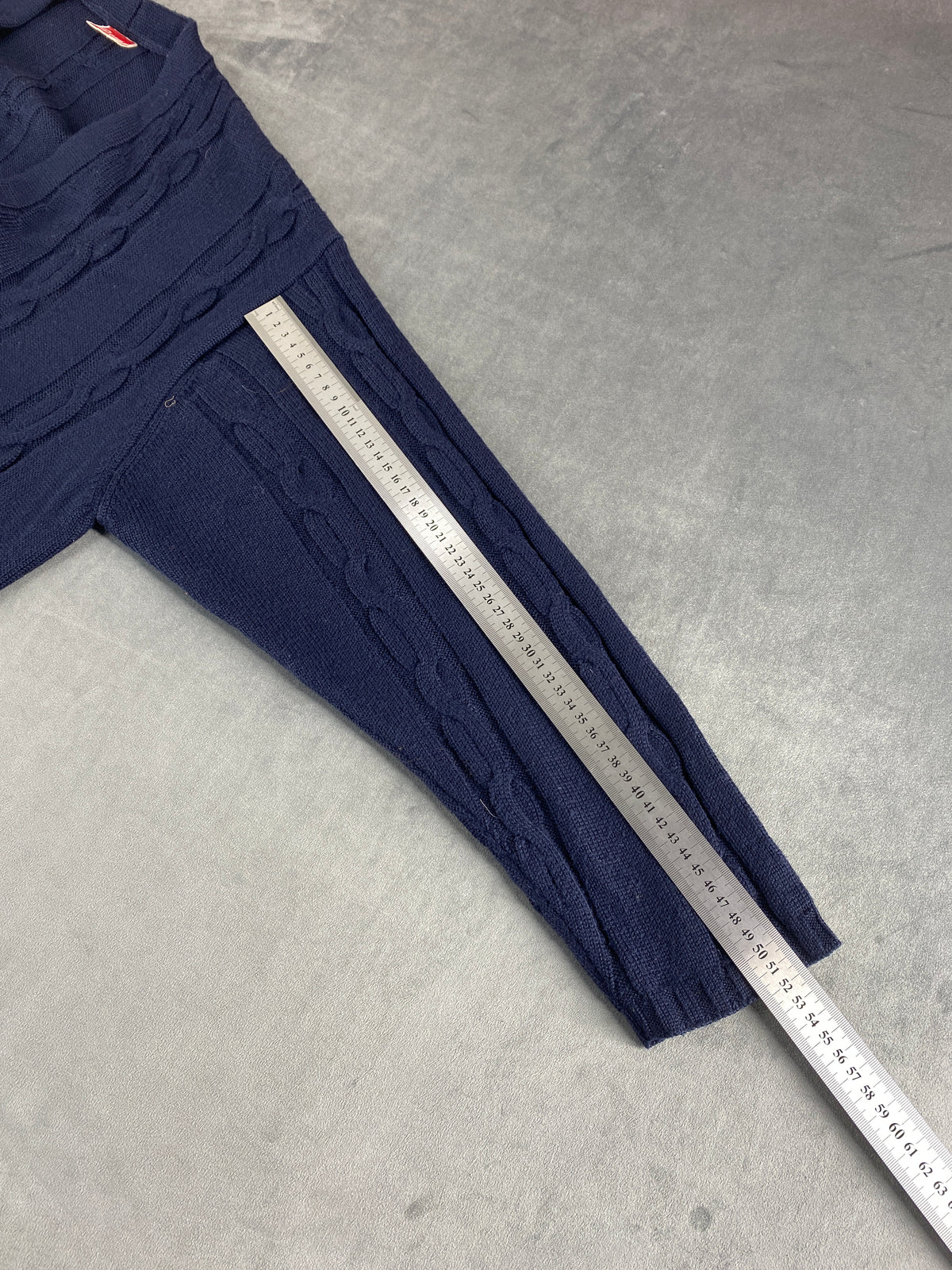 Cardigan scollo a V lana Rex blu navy trecce vintage – Donna Taglia XL