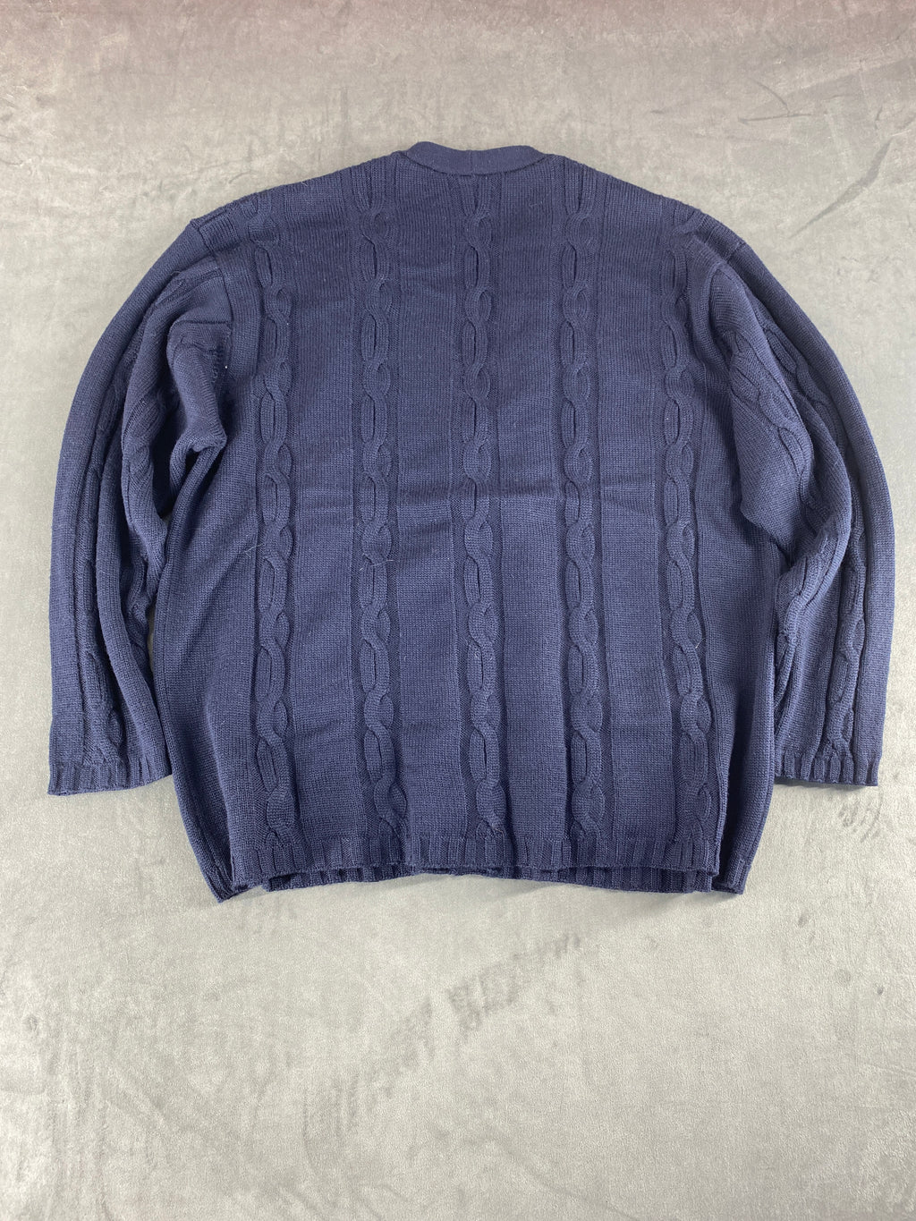 Cardigan scollo a V lana Rex blu navy trecce vintage – Donna Taglia XL