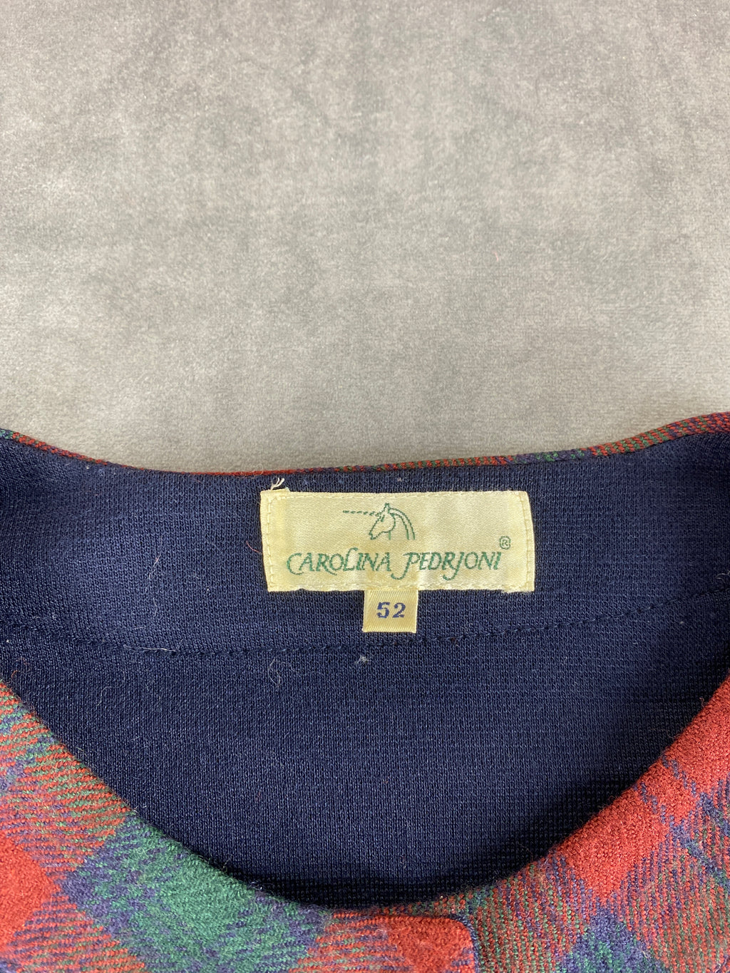Giacca in maglia blazer navy profili tartan Carolina Pedroni vintage – Donna Taglia XL