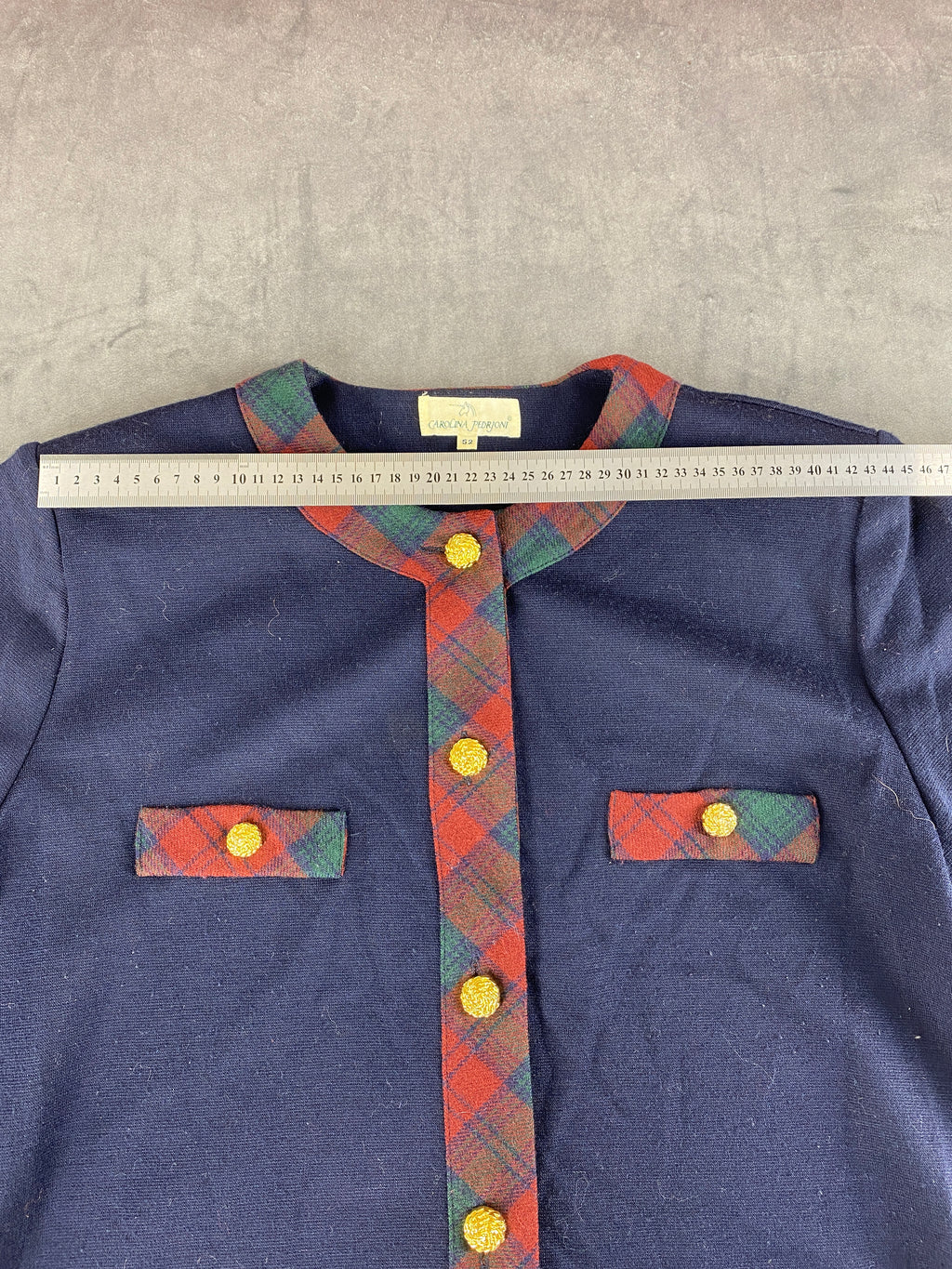 Giacca in maglia blazer navy profili tartan Carolina Pedroni vintage – Donna Taglia XL