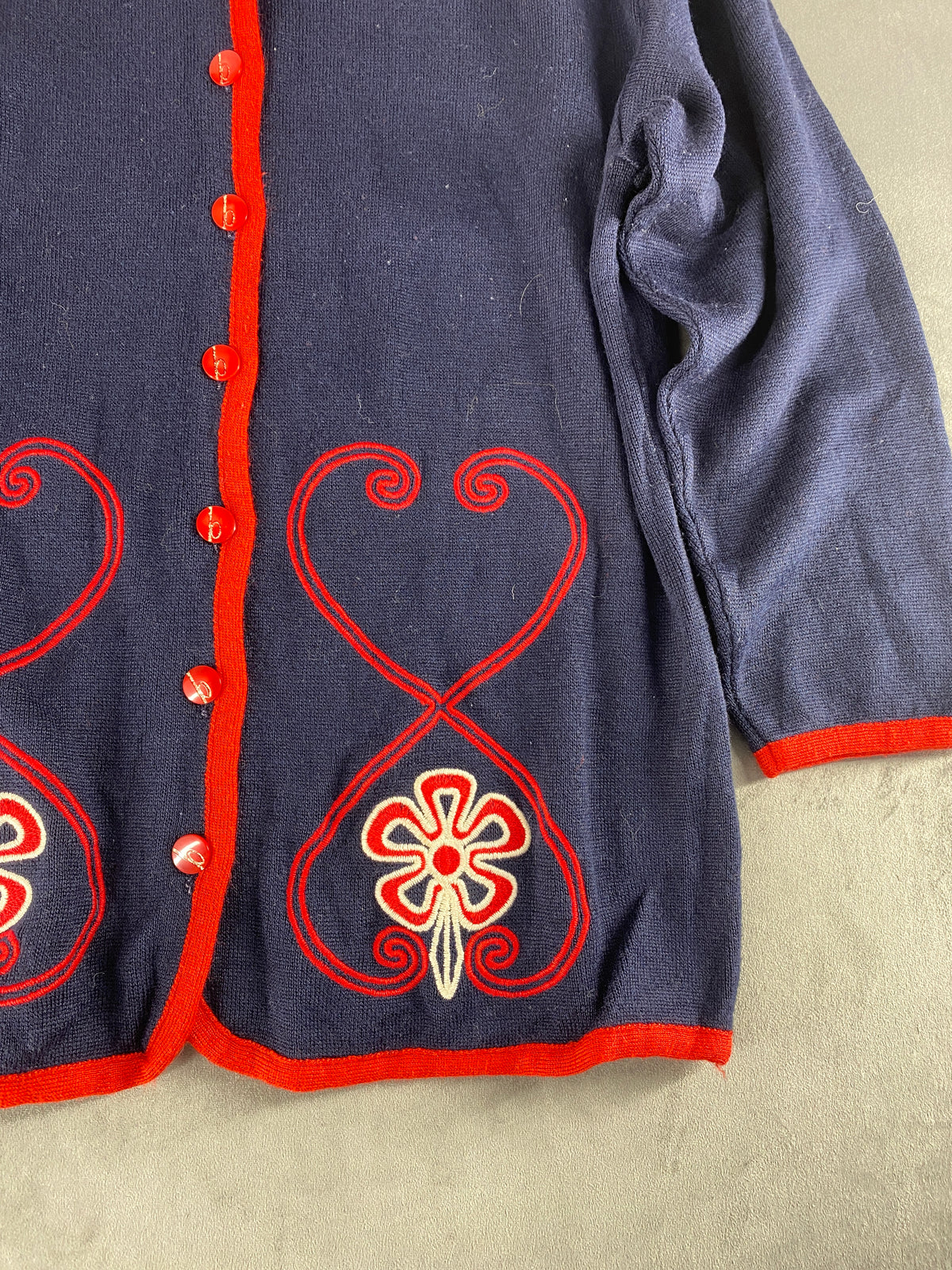 Cardigan navy ricami rossi floreali Mulino Rosso vintage – Donna Taglia XL