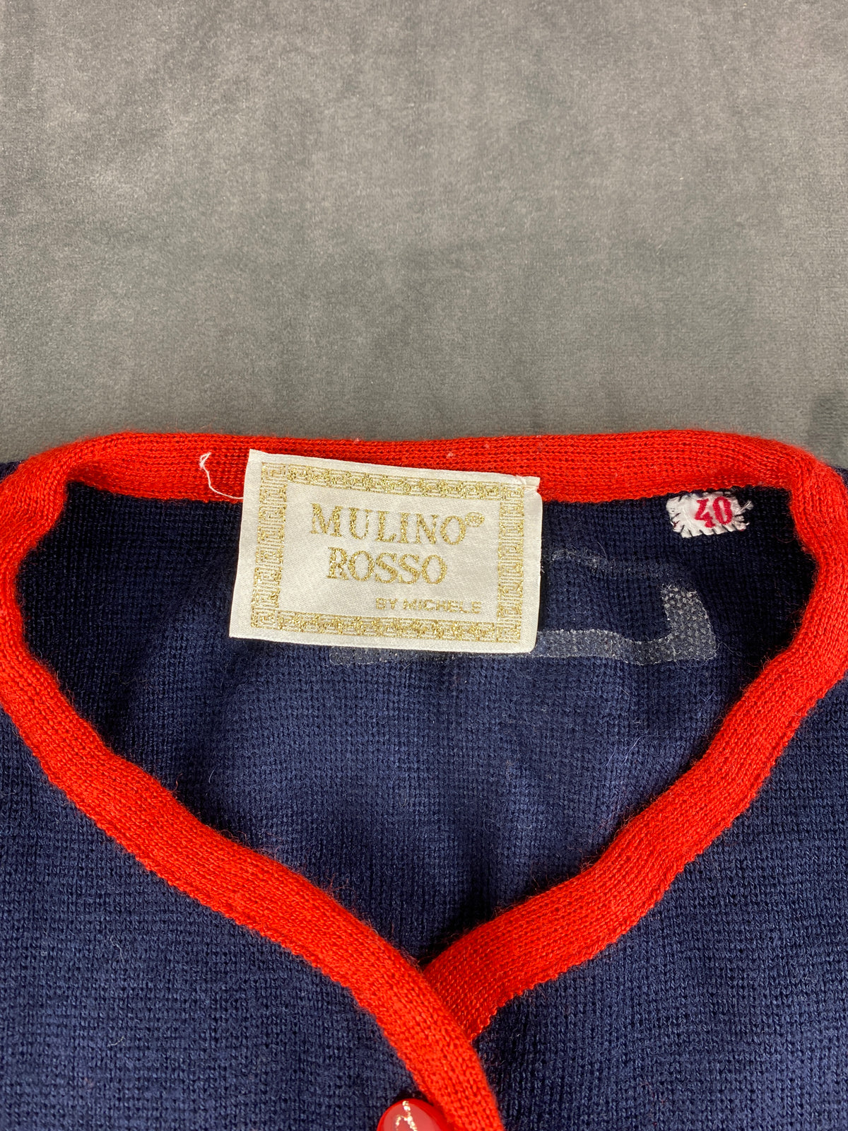 Cardigan navy ricami rossi floreali Mulino Rosso vintage – Donna Taglia XL