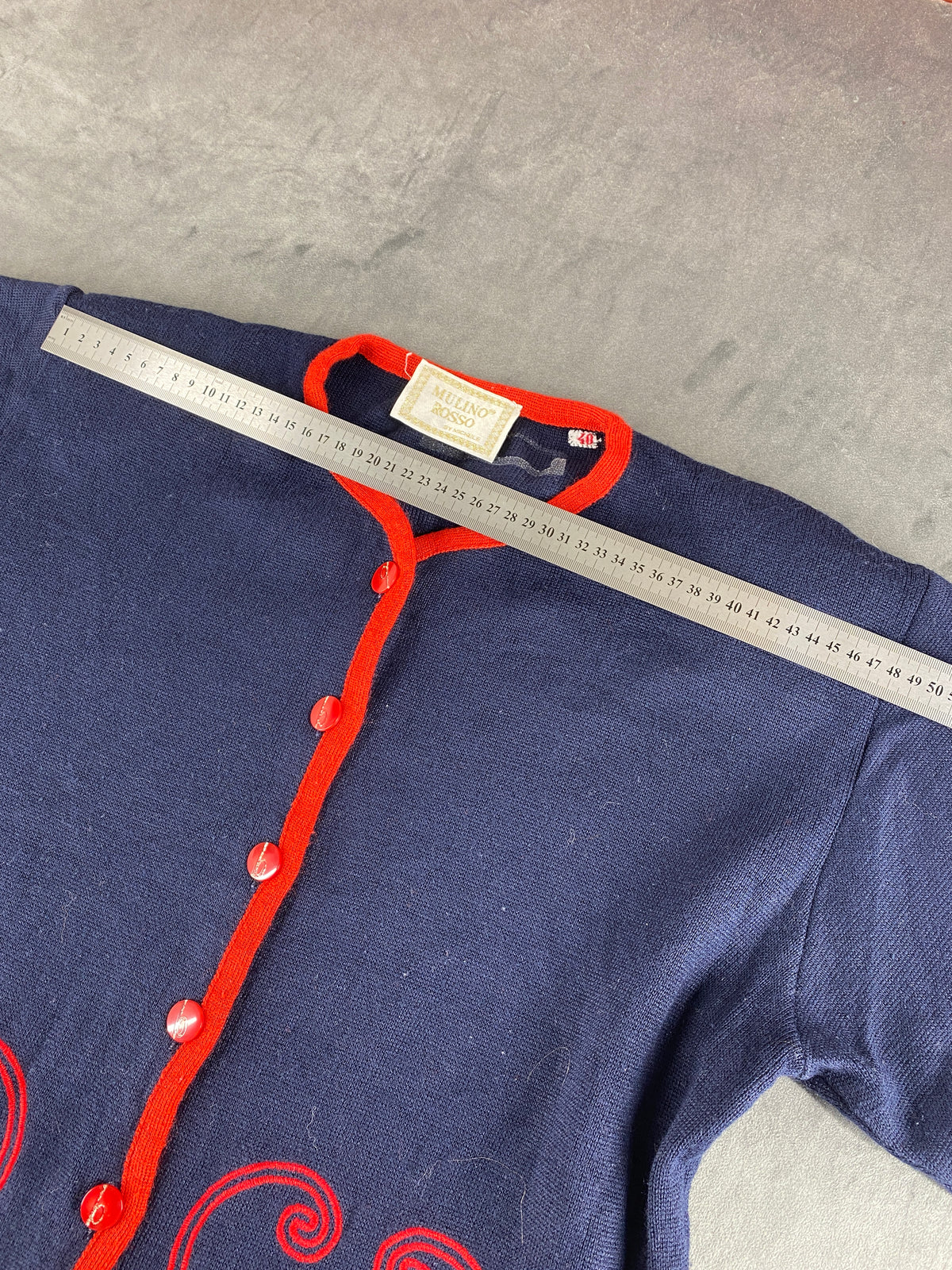 Cardigan navy ricami rossi floreali Mulino Rosso vintage – Donna Taglia XL