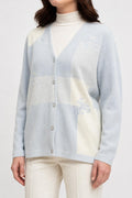 Cardigan scollo a V azzurro panna ricami Rubini's vintage – Donna Taglia XL