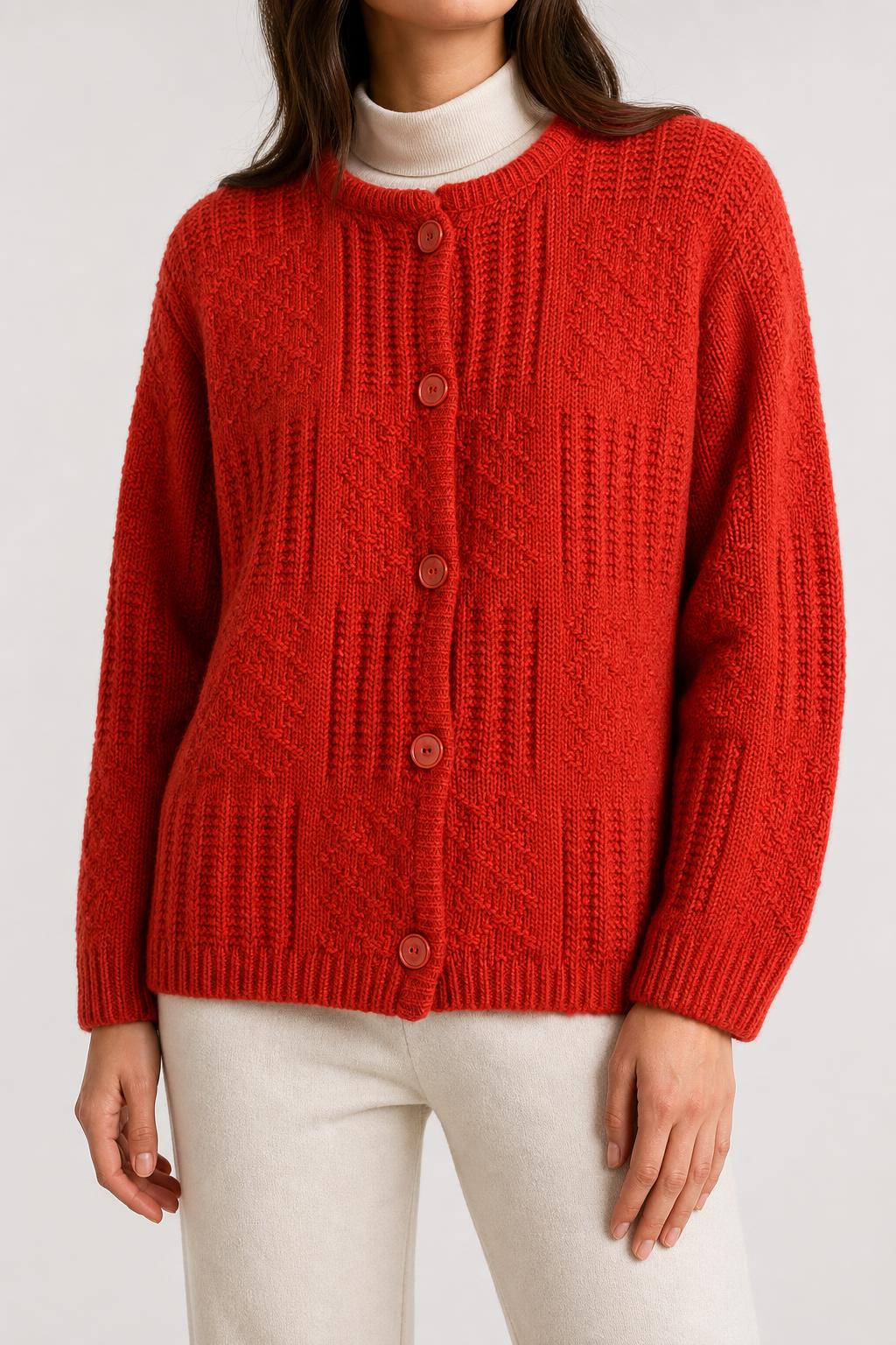 Cardigan girocollo rosso testurizzato vintage – Donna Taglia XL