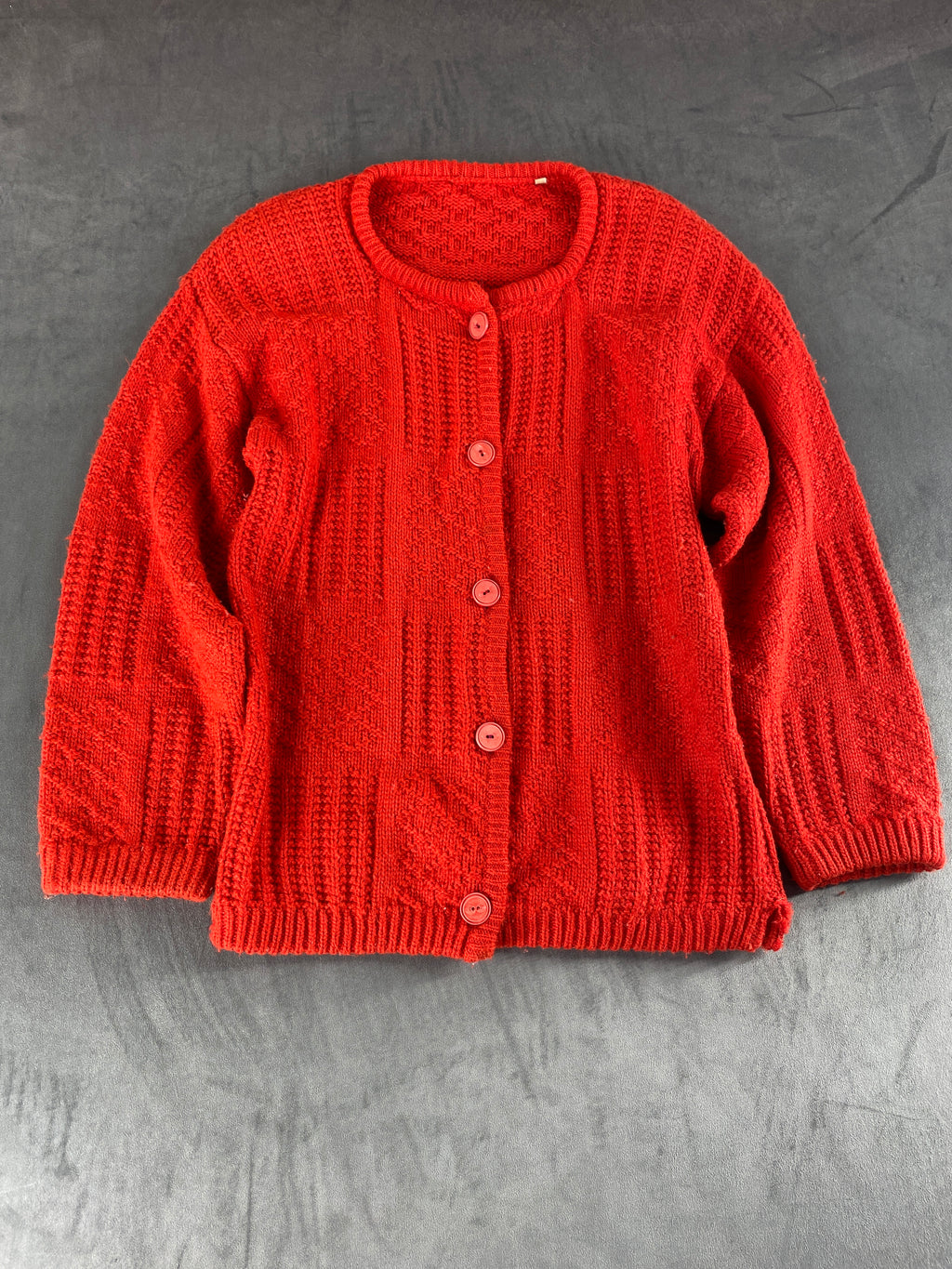 Cardigan girocollo rosso testurizzato vintage – Donna Taglia XL