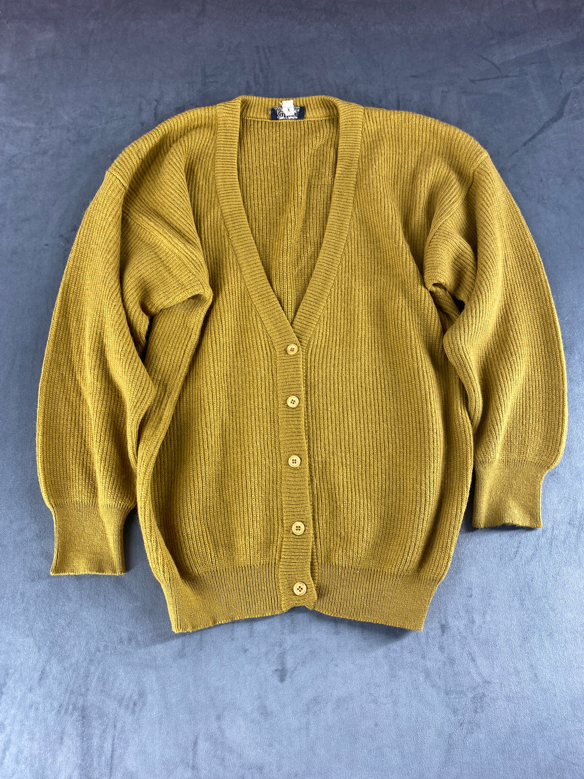 Cardigan scollo a V senape a coste Raphael vintage – Donna Taglia XL