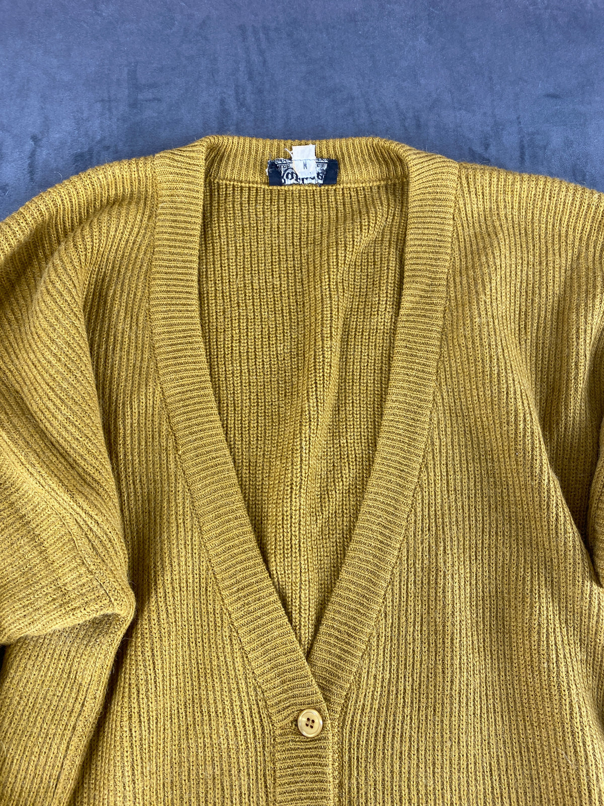 Cardigan scollo a V senape a coste Raphael vintage – Donna Taglia XL