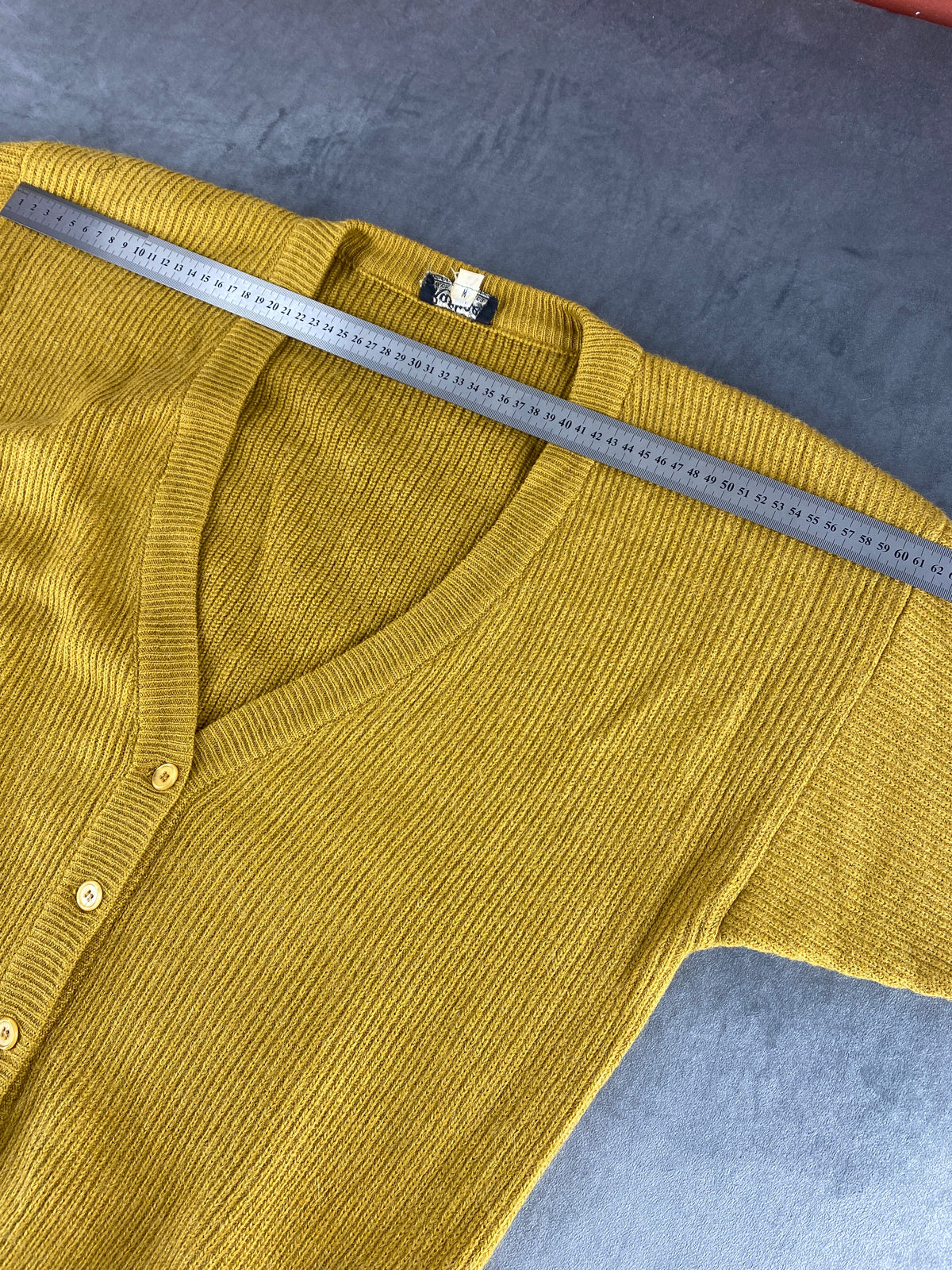 Cardigan scollo a V senape a coste Raphael vintage – Donna Taglia XL