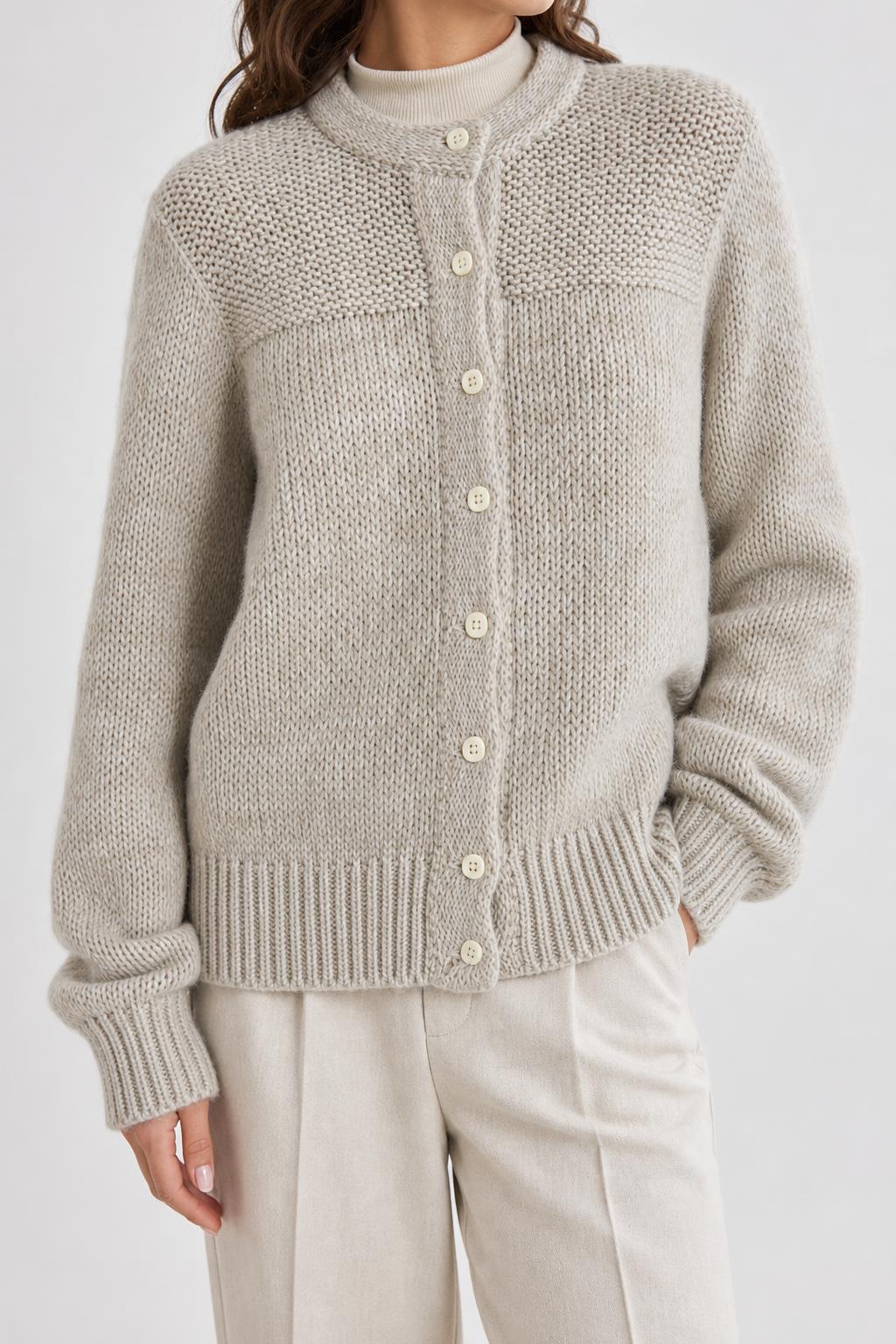 Cardigan girocollo beige avena M&B vintage – Donna Taglia XL
