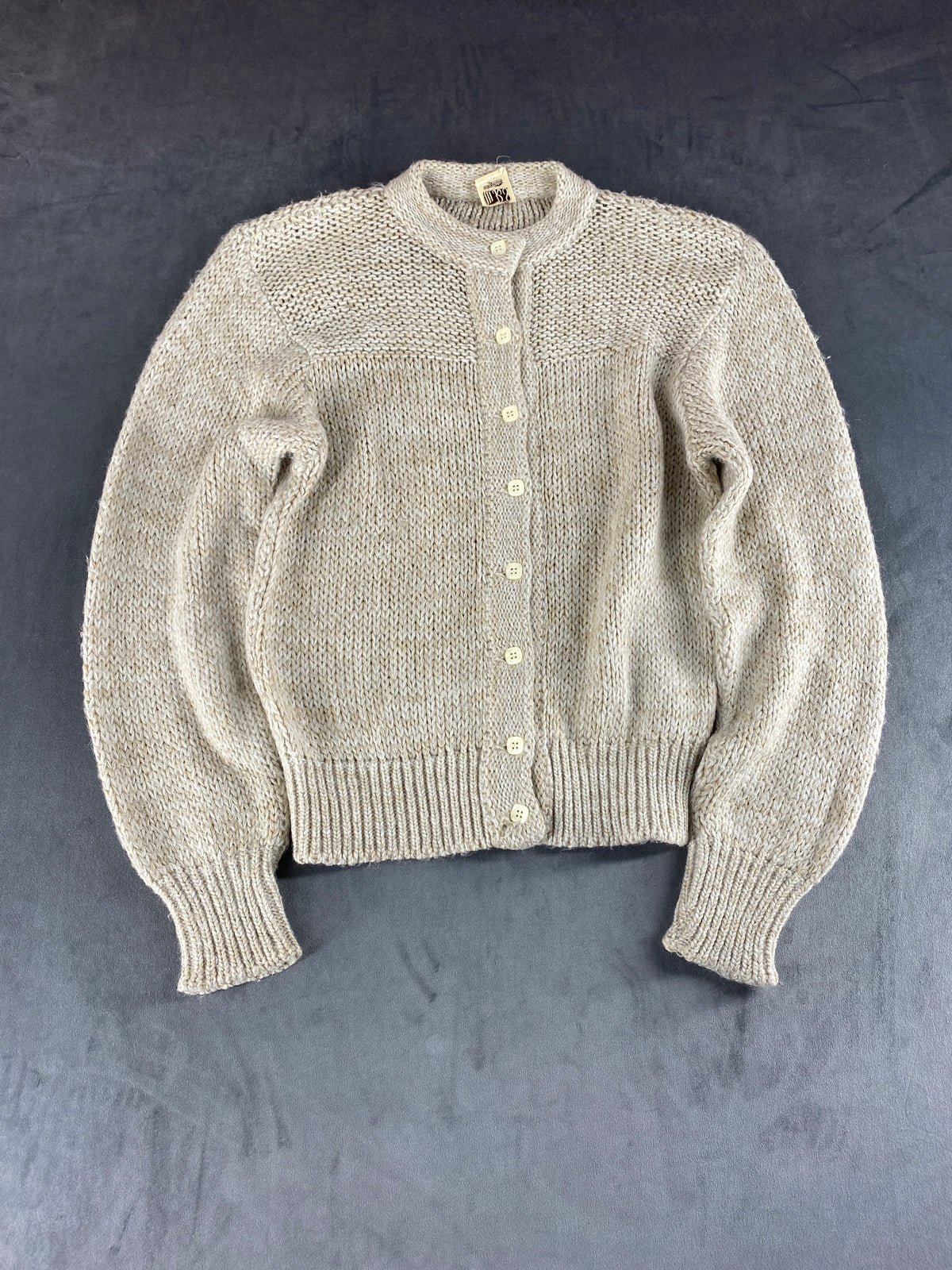 Cardigan girocollo beige avena M&B vintage – Donna Taglia XL