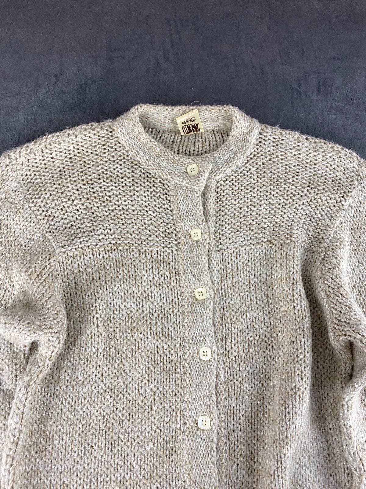 Cardigan girocollo beige avena M&B vintage – Donna Taglia XL