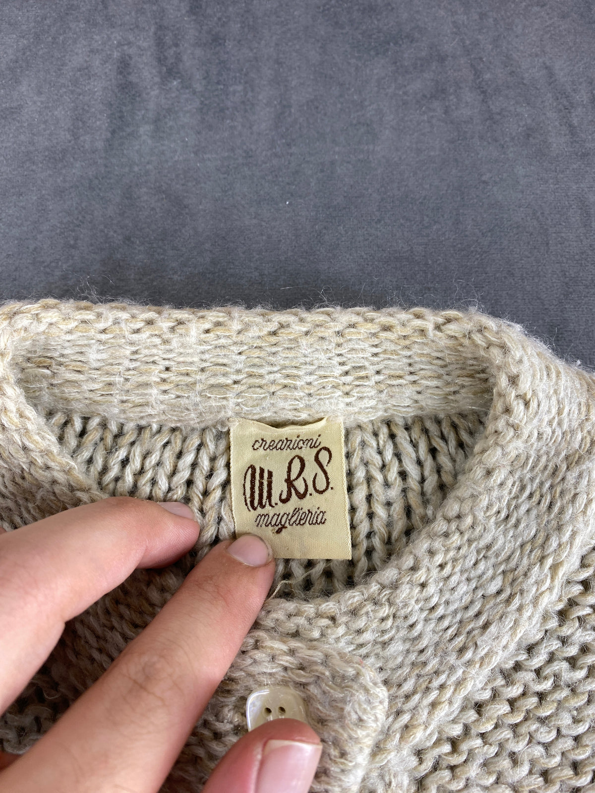 Cardigan girocollo beige avena M&B vintage – Donna Taglia XL
