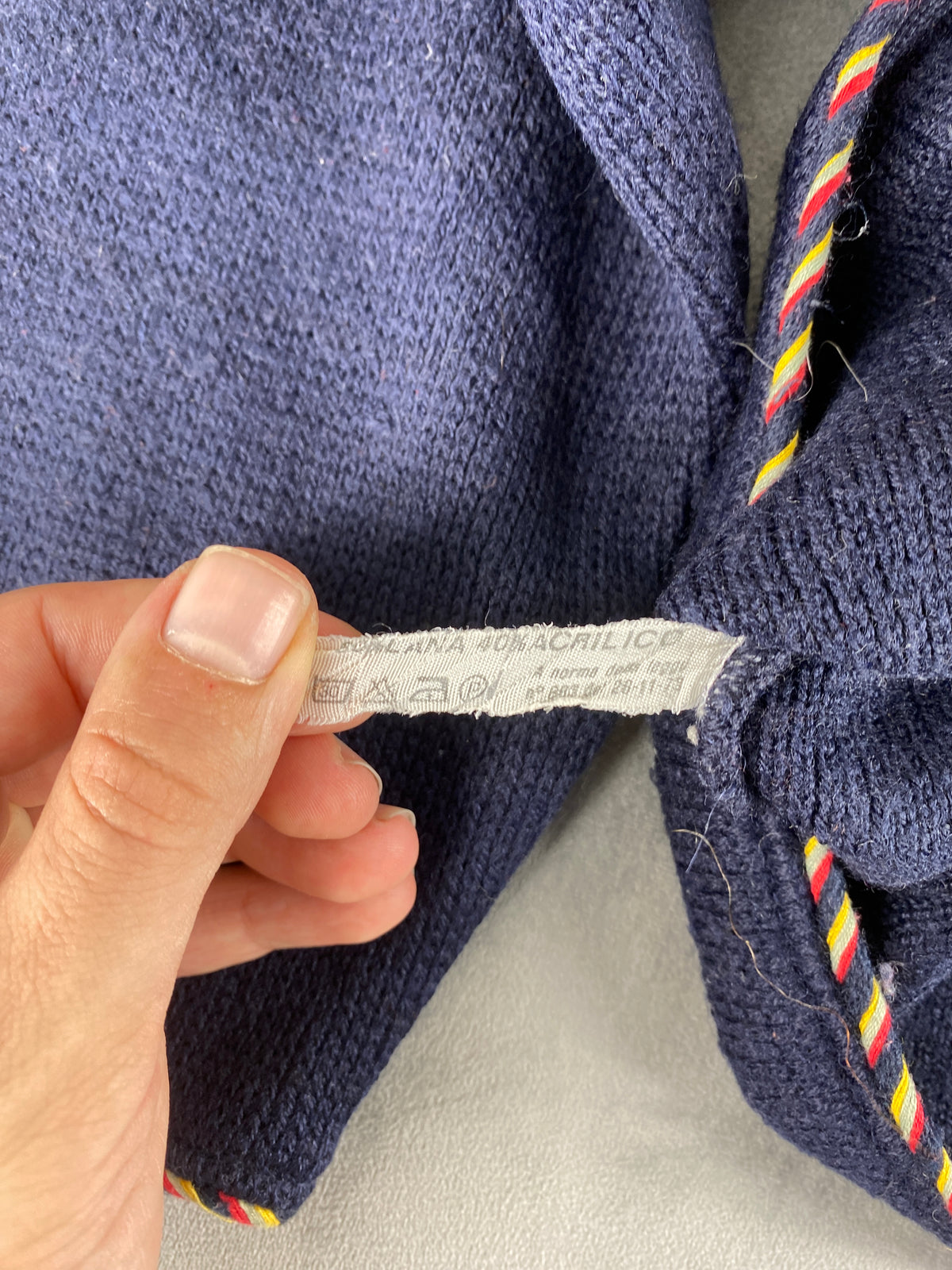 Cardigan corto blu navy con stemma bordi tricolore vintage – Donna Taglia M