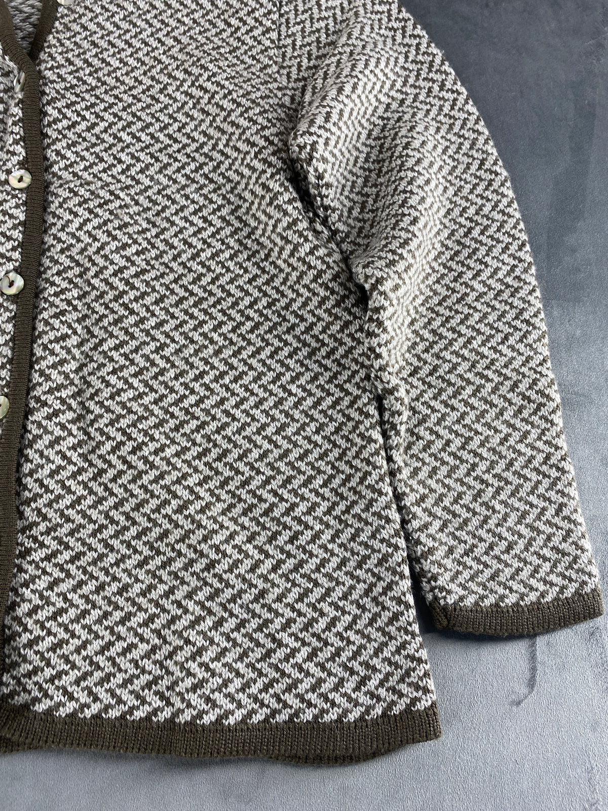 Cardigan spinato lana marrone panna vintage – Donna Taglia XL