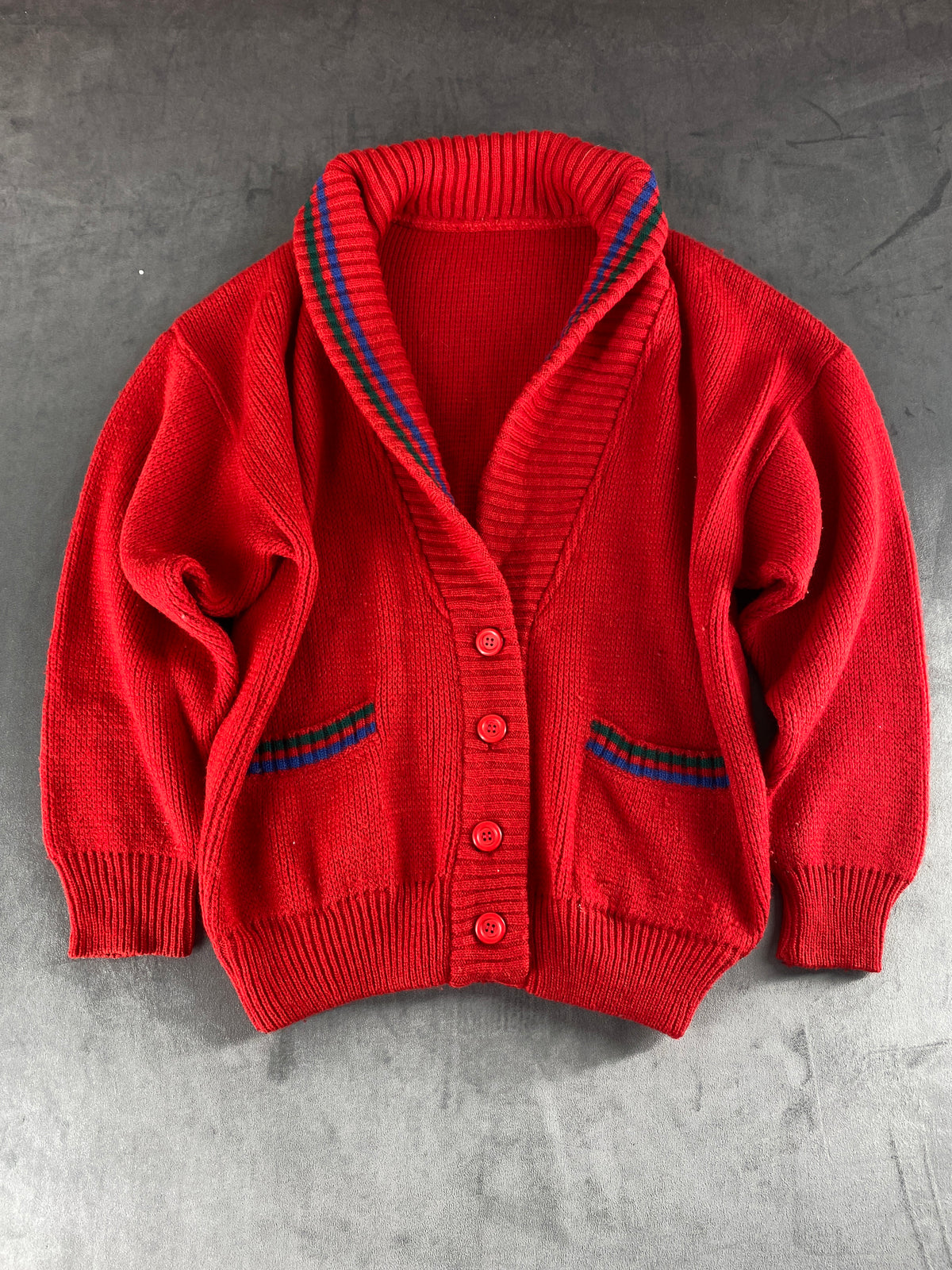 Cardigan rosso collo a scialle lana vintage – Donna Taglia XL