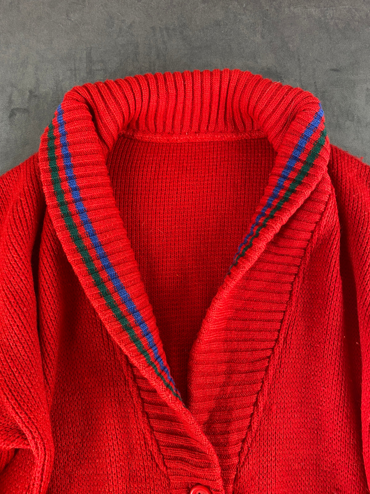 Cardigan rosso collo a scialle lana vintage – Donna Taglia XL