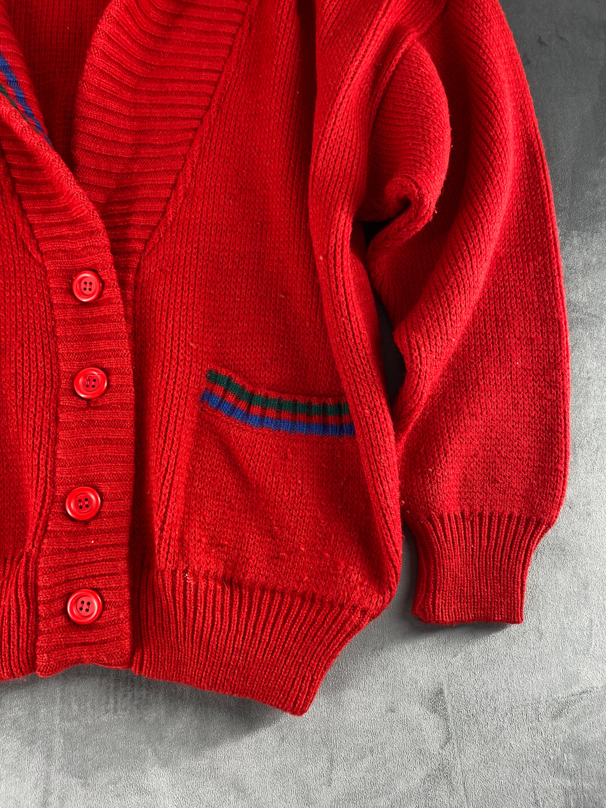 Cardigan rosso collo a scialle lana vintage – Donna Taglia XL