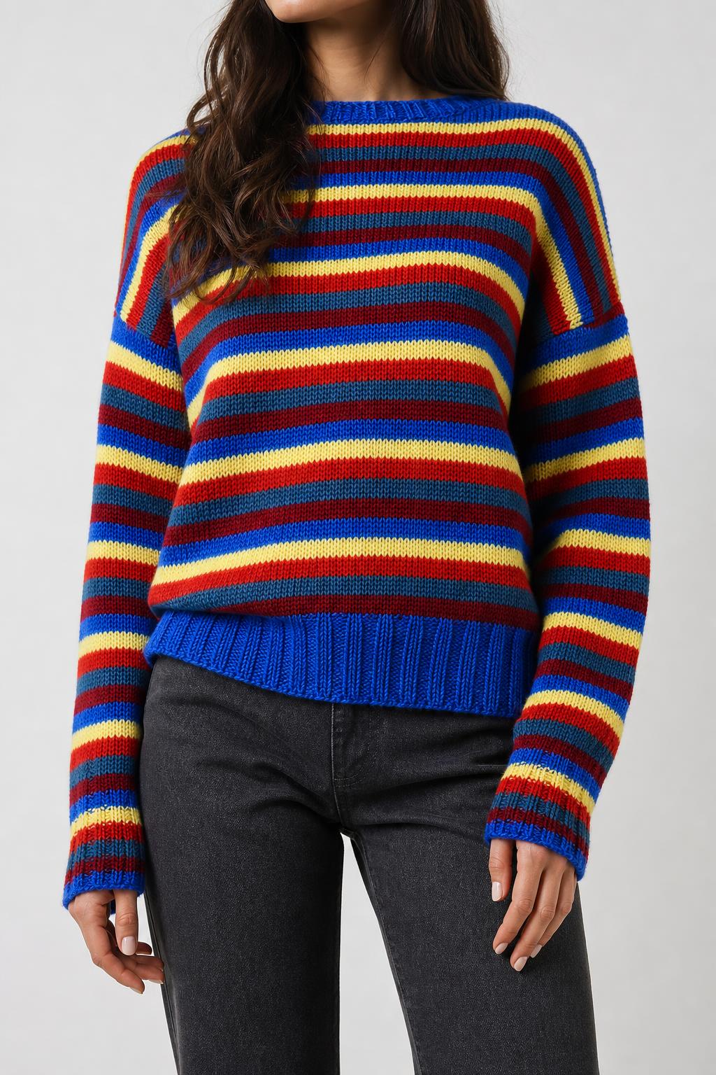 Maglione girocollo a righe multicolore vintage – Donna Taglia XL