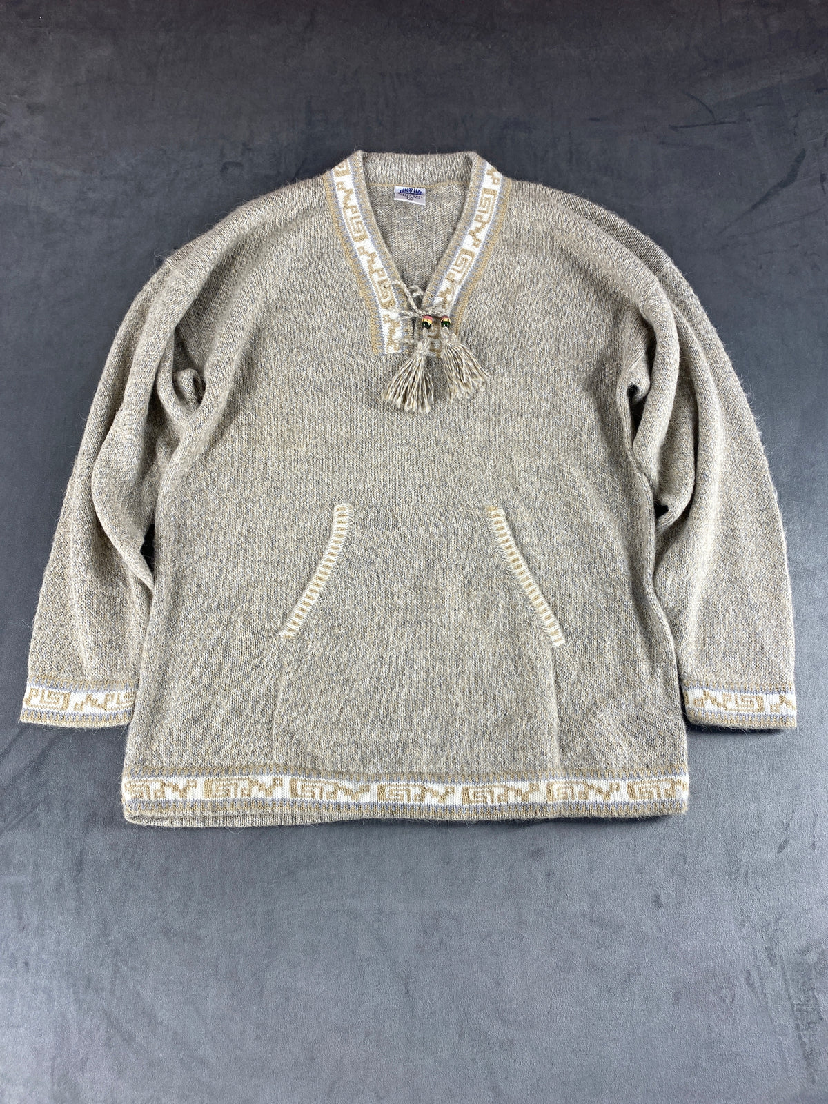 Maglione scollo a V alpaca beige Made in Perù vintage – Donna Taglia XL