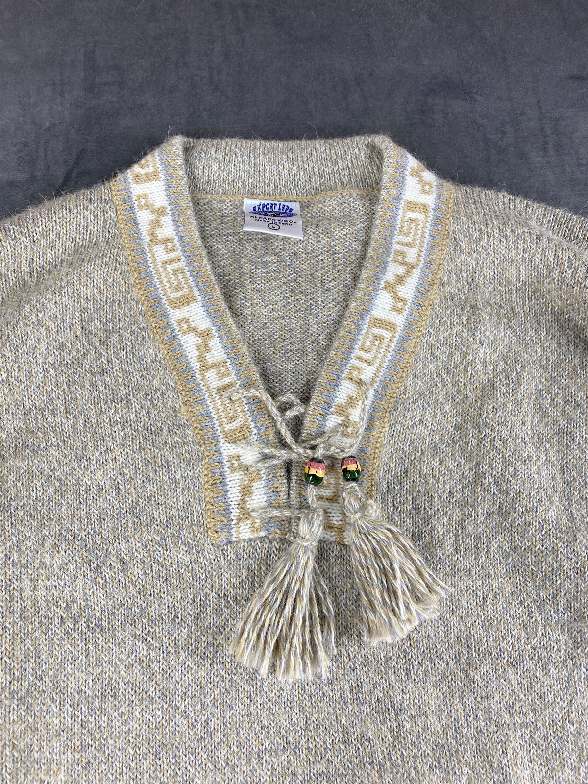 Maglione scollo a V alpaca beige Made in Perù vintage – Donna Taglia XL