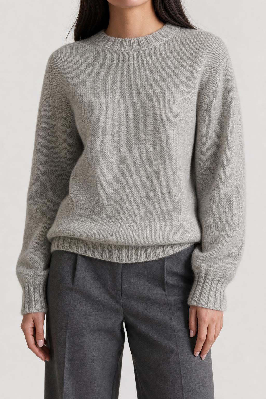 Maglione girocollo grigio mélange vintage – Donna Taglia XL