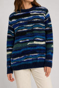 Maglione girocollo lana effetto 3D blu Helios vintage – Donna Taglia XL