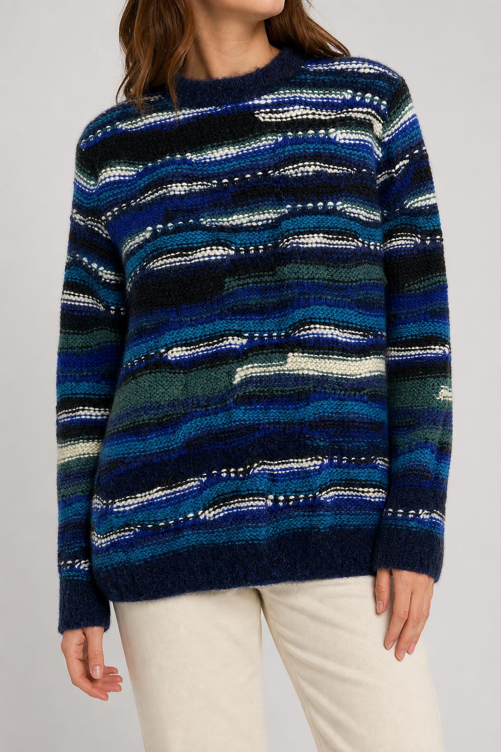 Maglione girocollo lana effetto 3D blu Helios vintage – Donna Taglia XL