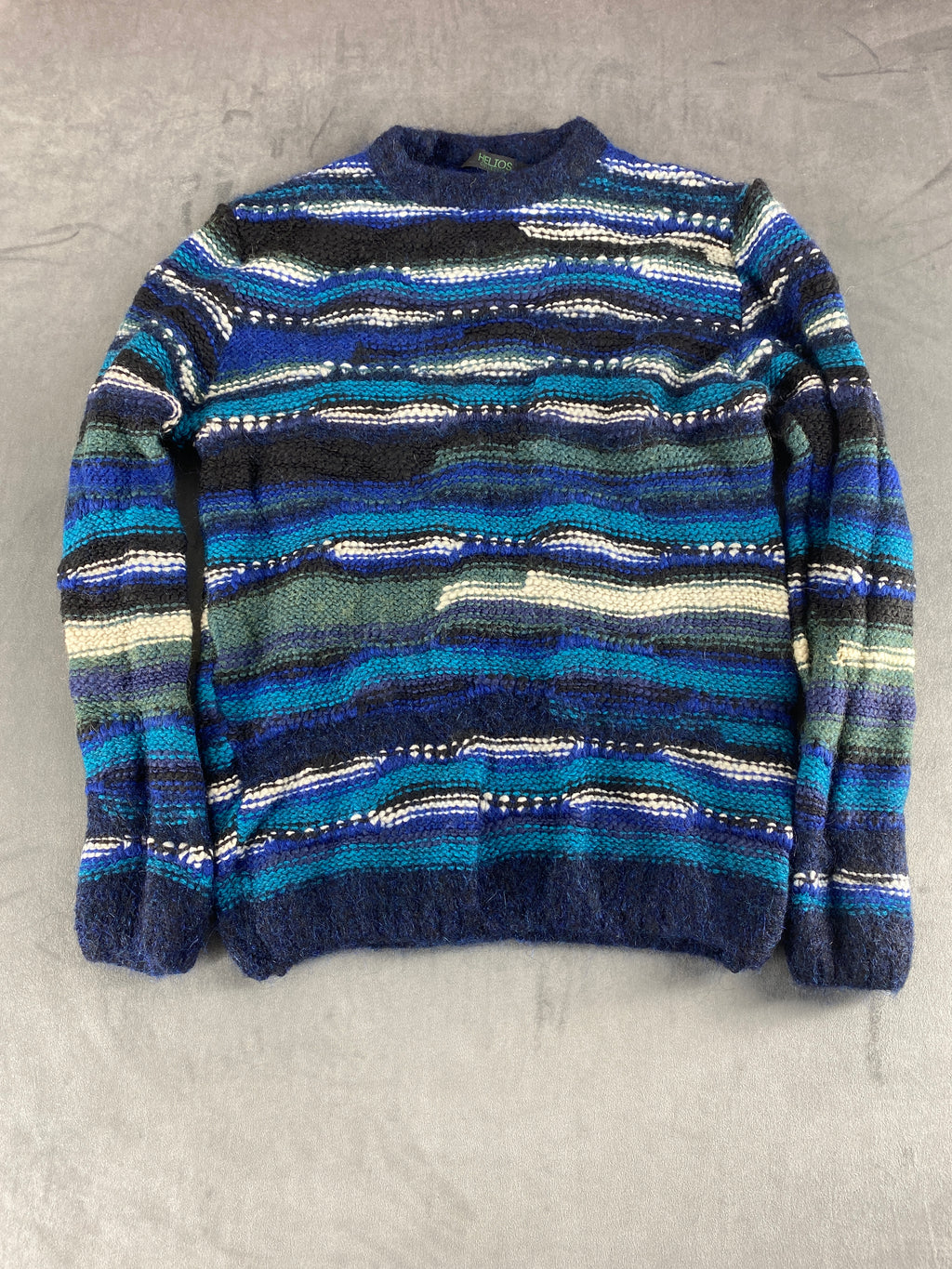 Maglione girocollo lana effetto 3D blu Helios vintage – Donna Taglia XL