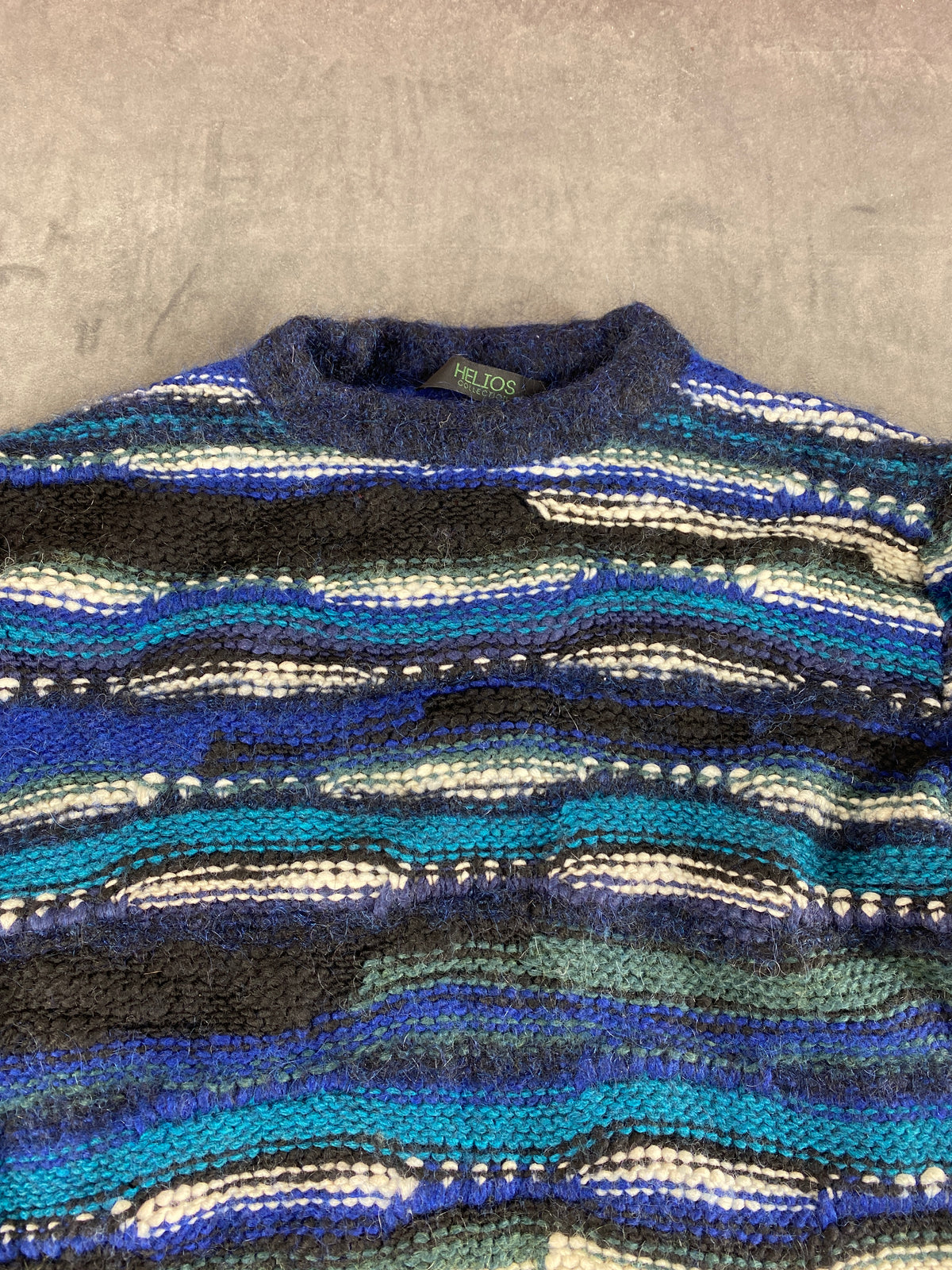 Maglione girocollo lana effetto 3D blu Helios vintage – Donna Taglia XL