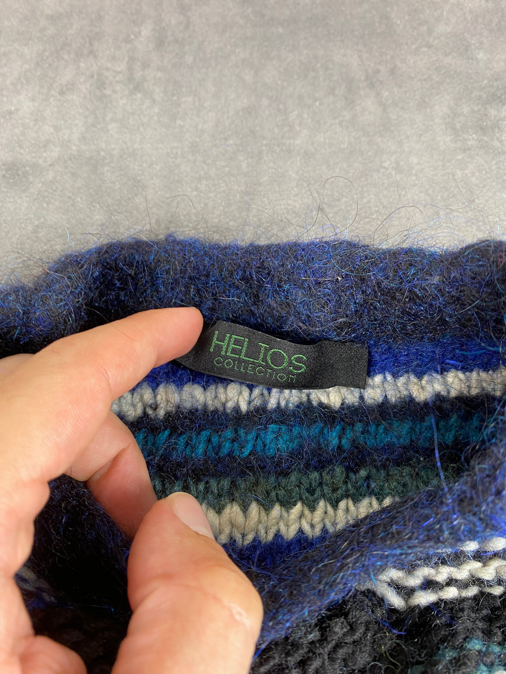 Maglione girocollo lana effetto 3D blu Helios vintage – Donna Taglia XL