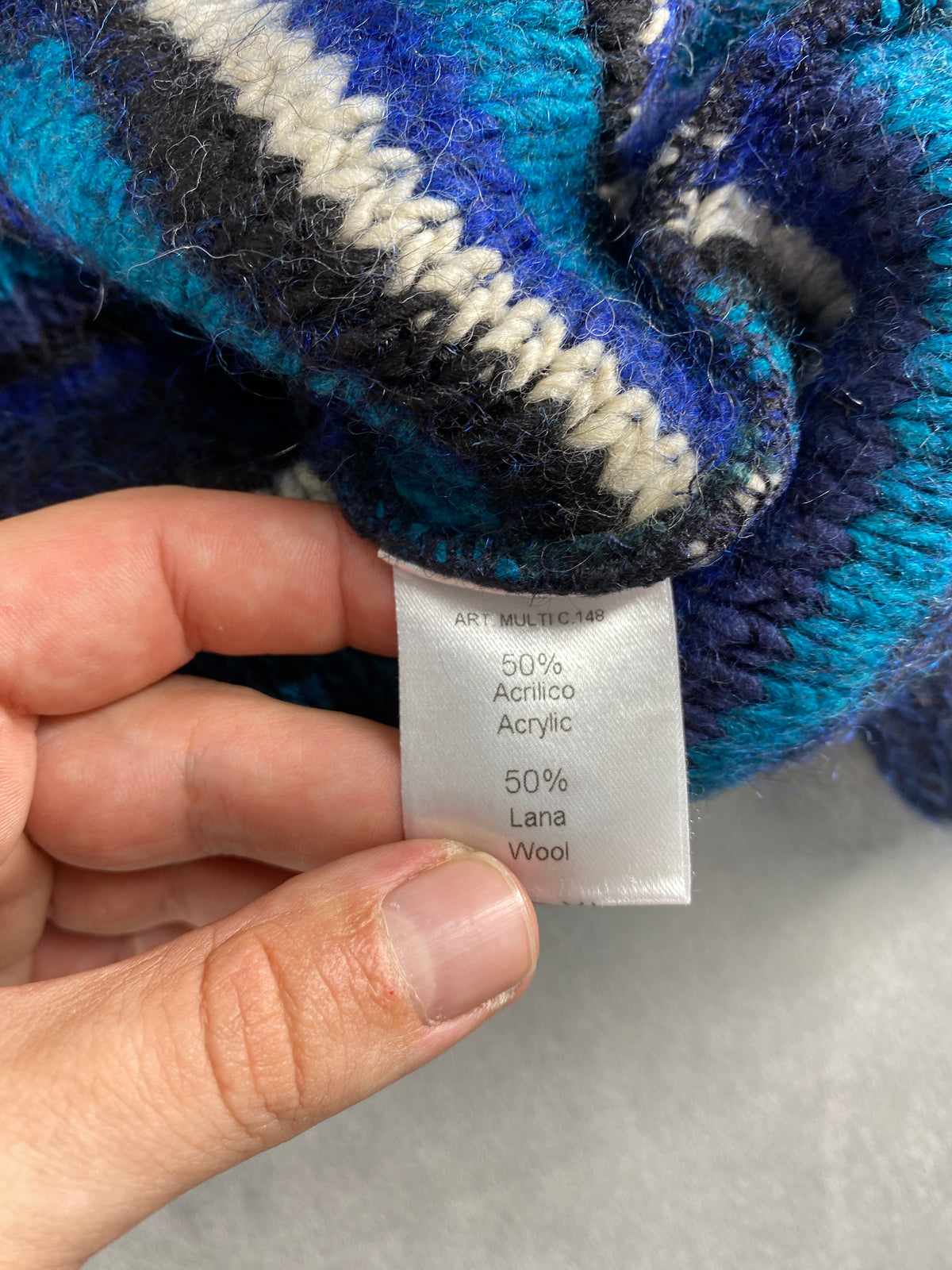 Maglione girocollo lana effetto 3D blu Helios vintage – Donna Taglia XL