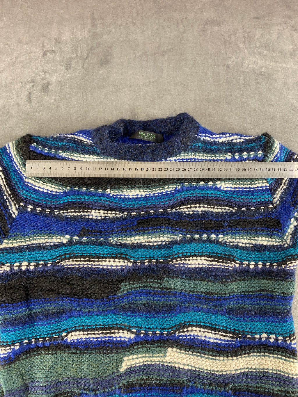 Maglione girocollo lana effetto 3D blu Helios vintage – Donna Taglia XL